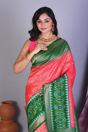 Pink Blended Silk Saree with Ikkat Border - Keya Seth Exclusive