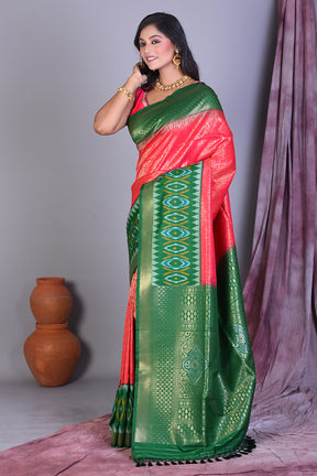 Pink Blended Silk Saree with Ikkat Border - Keya Seth Exclusive