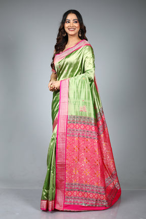 Pesta Green Pure Bomkai Saree