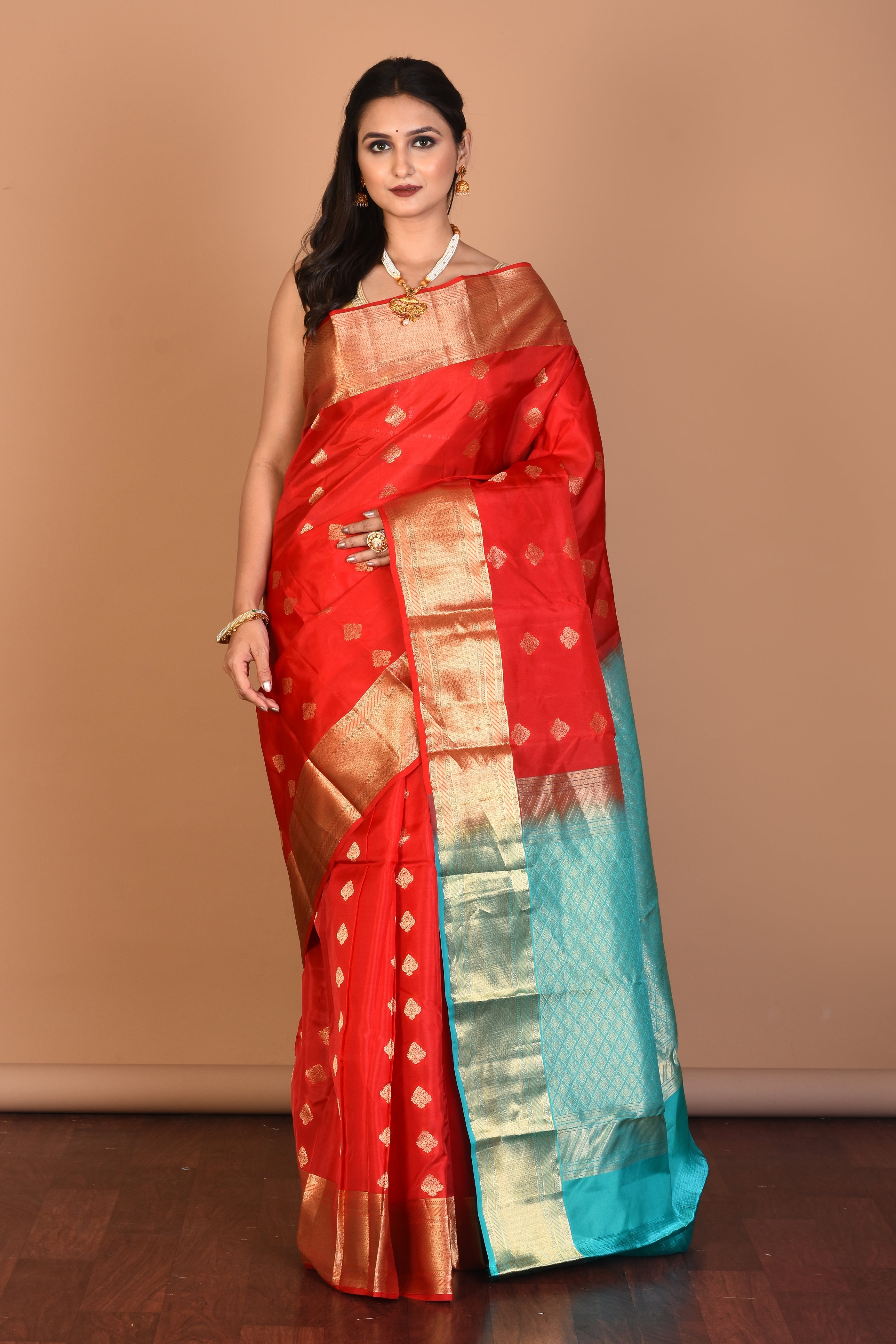 Red Blended Kanjivaram Silk Saree with Blouse Piece - Keya Seth Exclusive