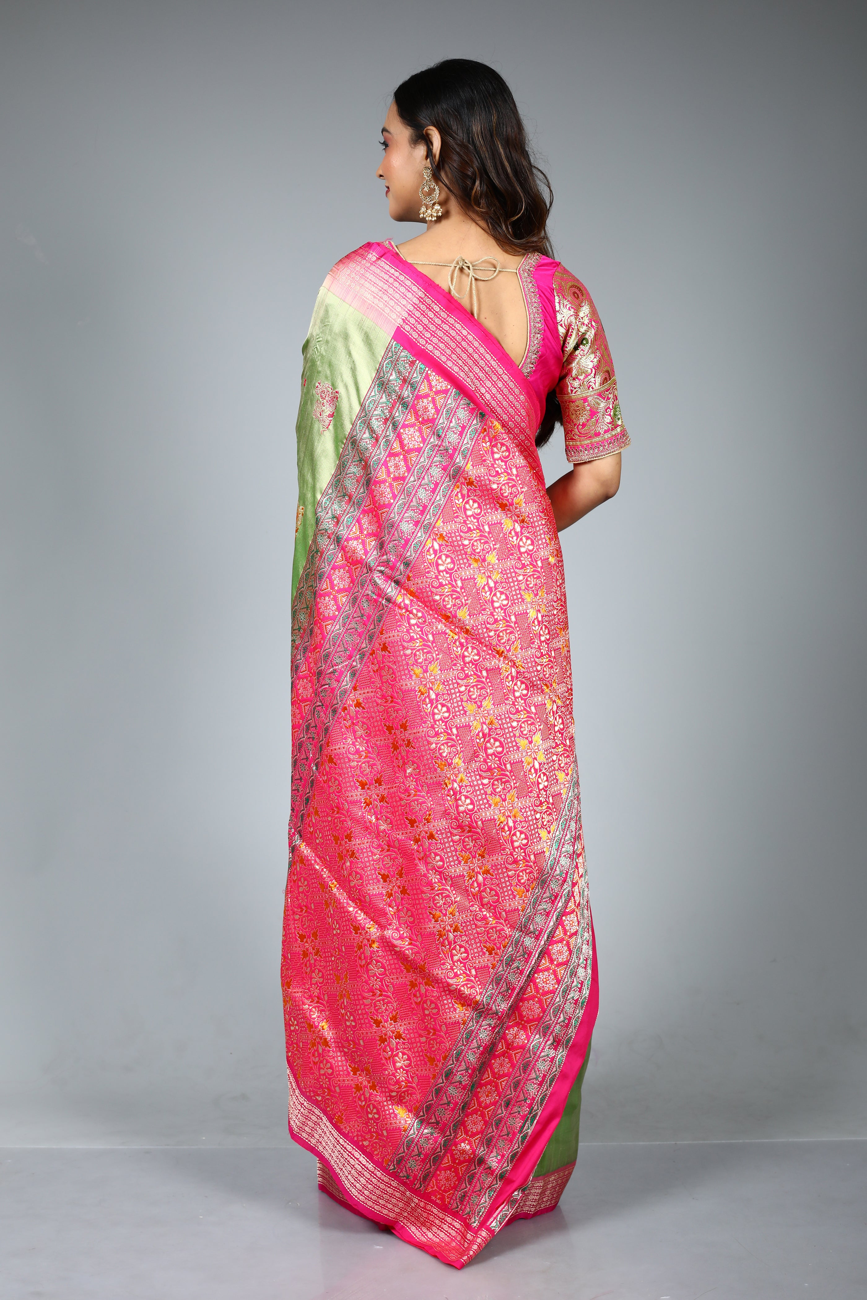 Pesta Green Pure Bomkai Saree