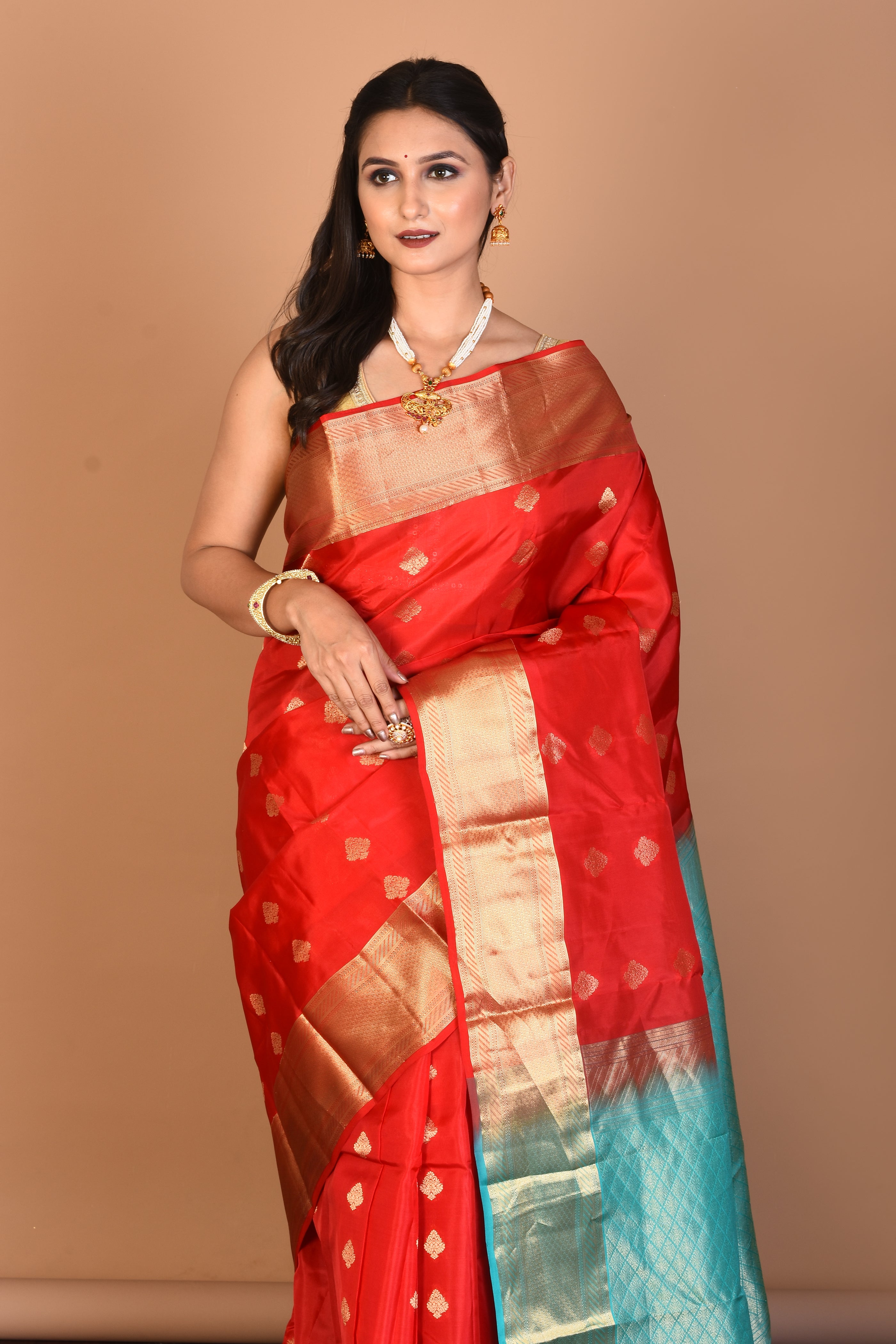 Red Blended Kanjivaram Silk Saree with Blouse Piece - Keya Seth Exclusive