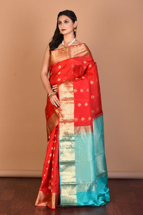 Red Blended Kanjivaram Silk Saree with Blouse Piece - Keya Seth Exclusive