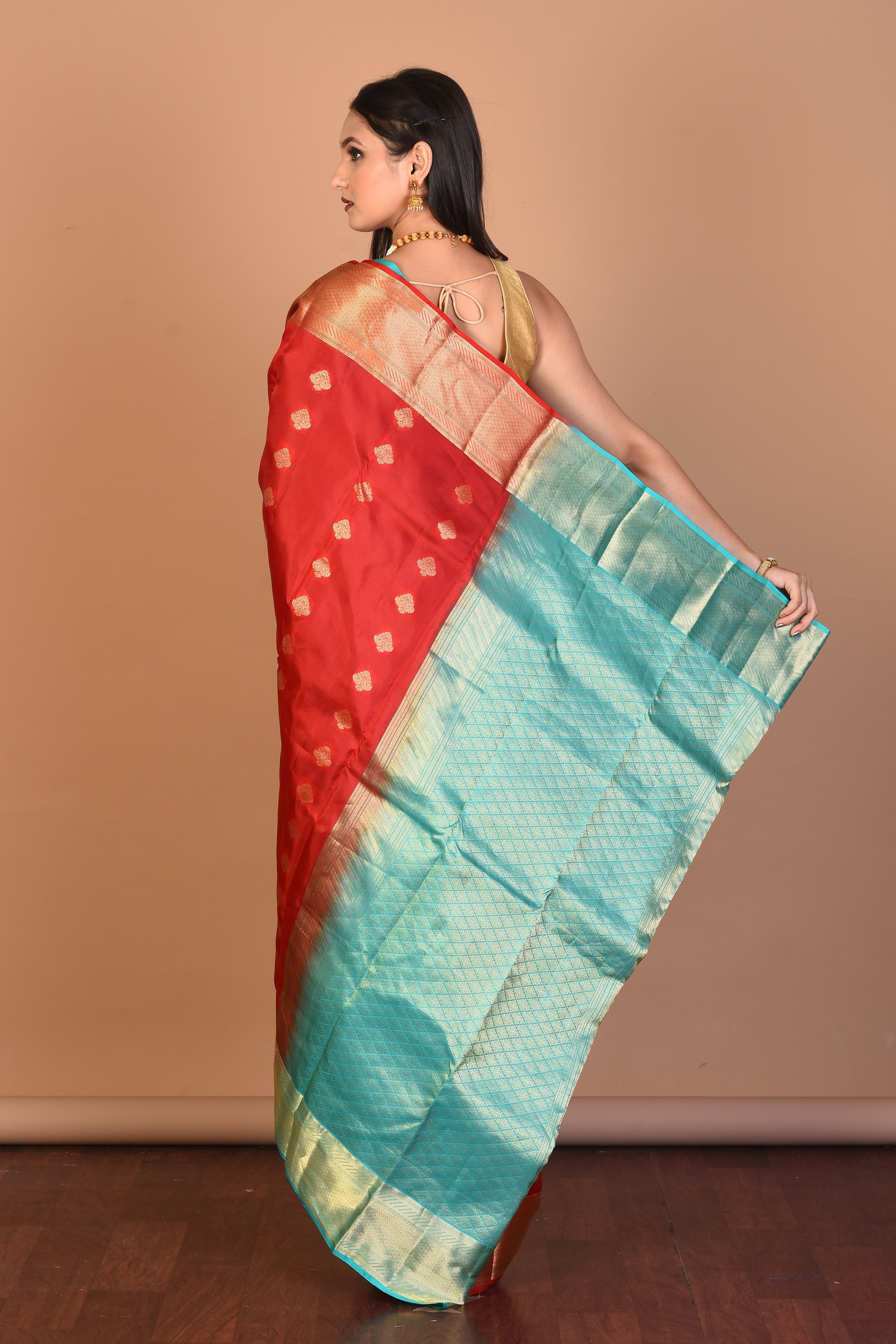 Red Blended Kanjivaram Silk Saree with Blouse Piece - Keya Seth Exclusive