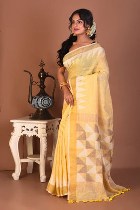 Light Yellow Blended Linen Handloom Saree - Keya Seth Exclusive