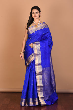 Royal Blue Blended Kanjivaram Silk Saree with Blouse Piece - Keya Seth Exclusive