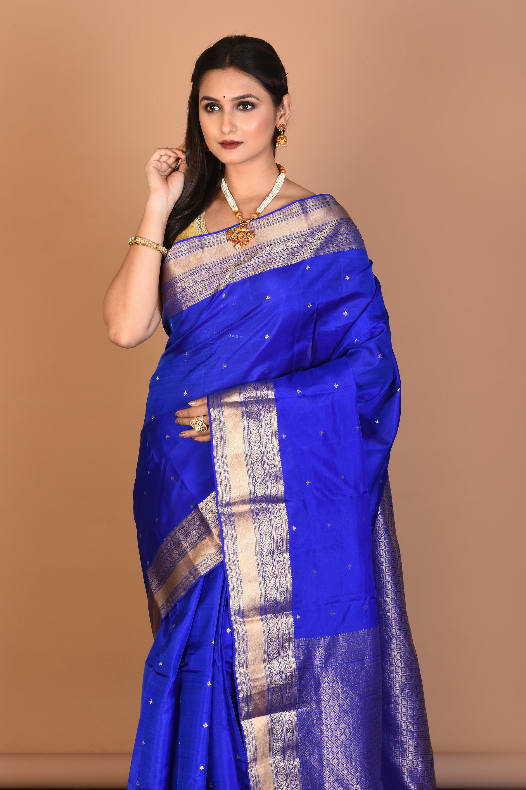 Royal Blue Blended Kanjivaram Silk Saree with Blouse Piece - Keya Seth Exclusive