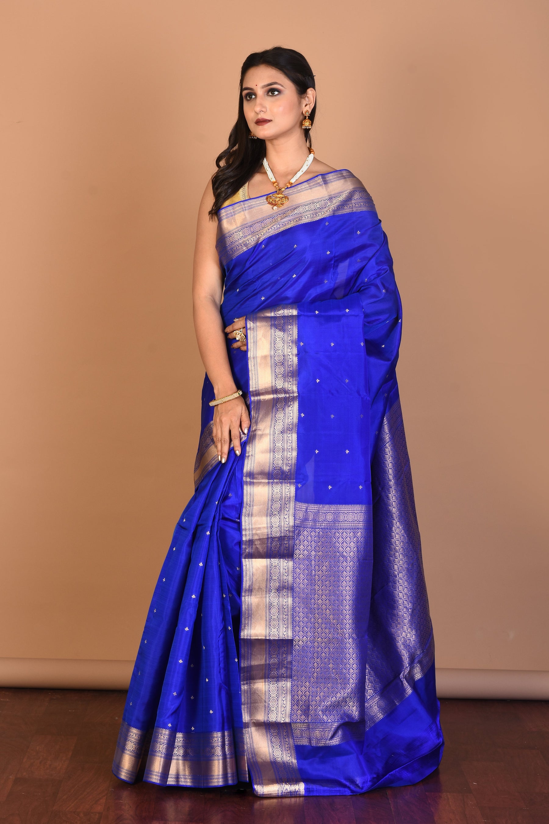 Royal Blue Blended Kanjivaram Silk Saree with Blouse Piece - Keya Seth Exclusive