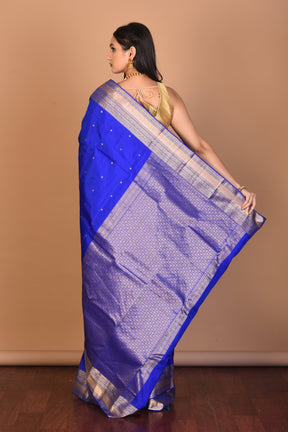 Royal Blue Blended Kanjivaram Silk Saree with Blouse Piece - Keya Seth Exclusive