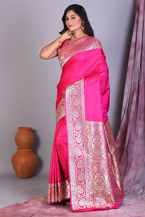 Pink Satin Silk Saree with Golden Zari - Keya Seth Exclusive