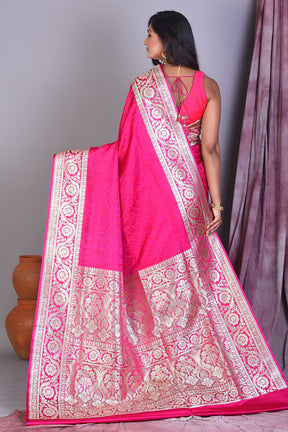 Pink Satin Silk Saree with Golden Zari - Keya Seth Exclusive