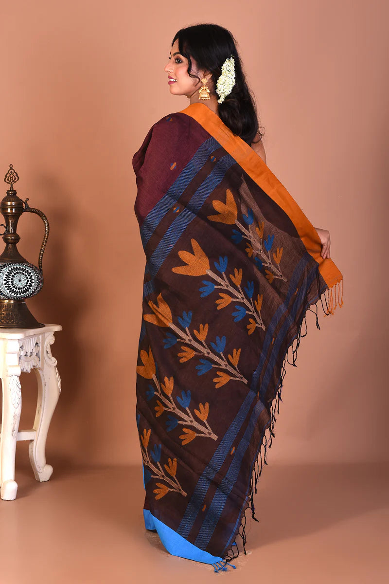 Deep Brown Blended Handloom Saree - Keya Seth Exclusive