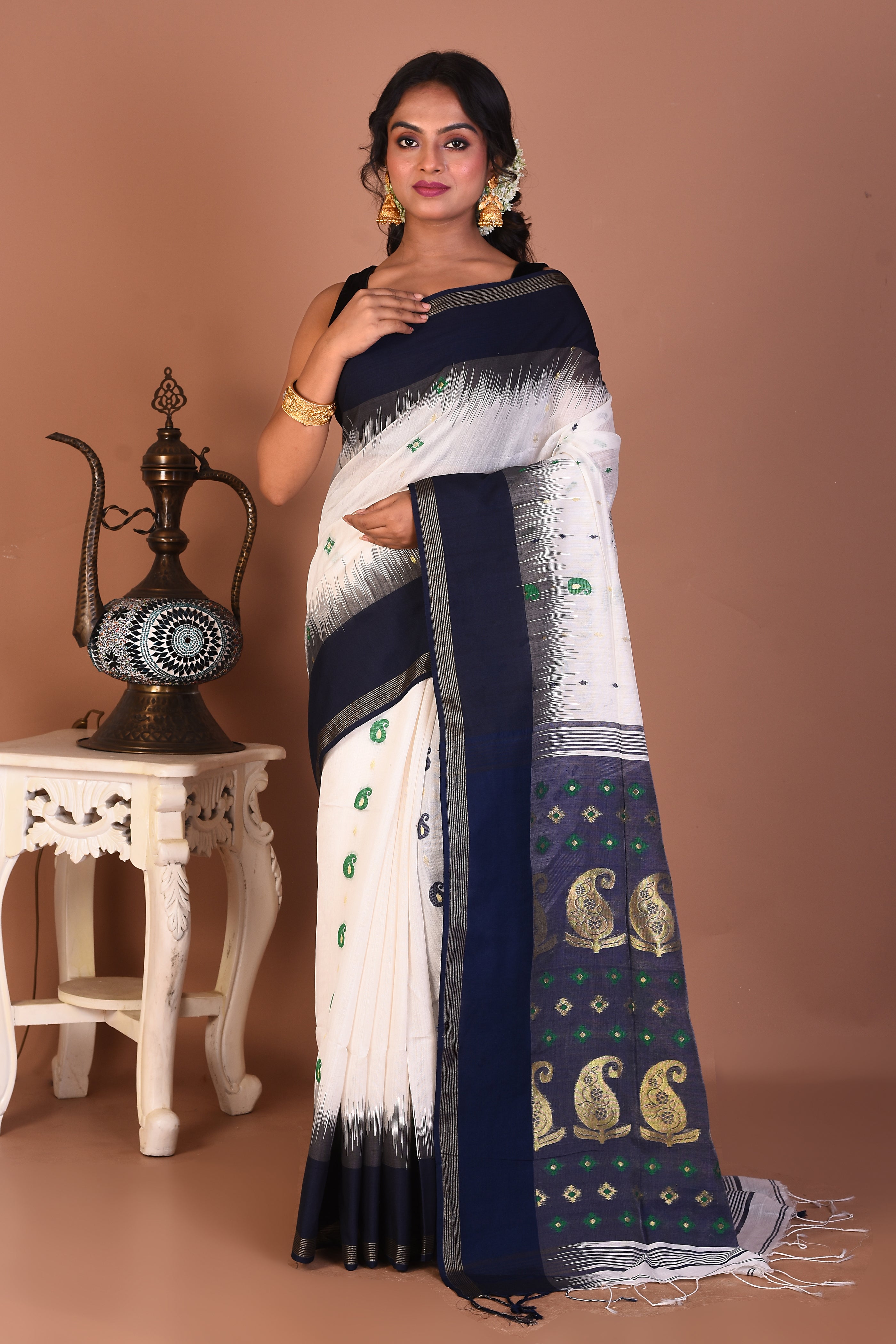White Blended Handloom Saree - Keya Seth Exclusive