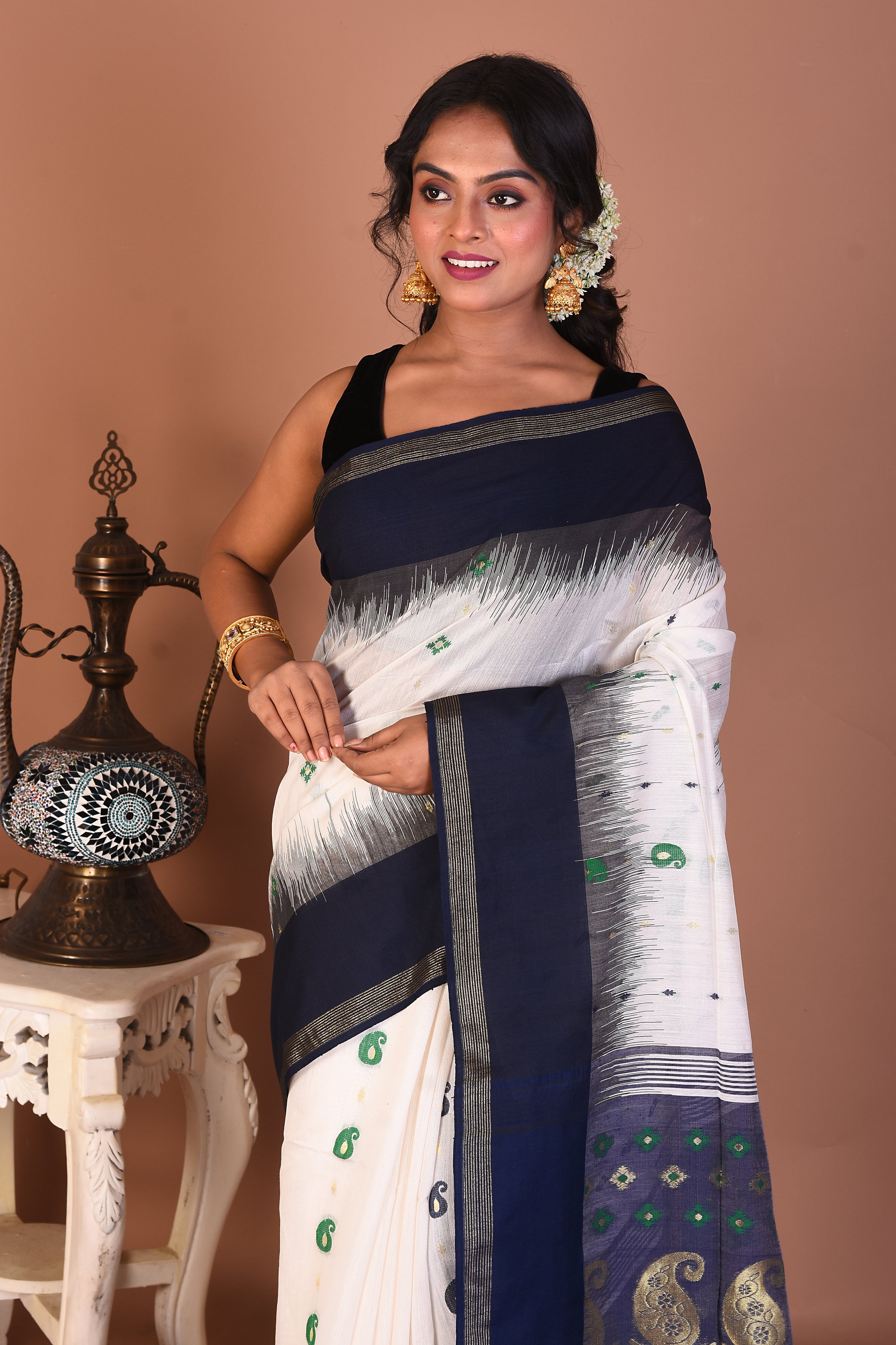 White Blended Handloom Saree - Keya Seth Exclusive