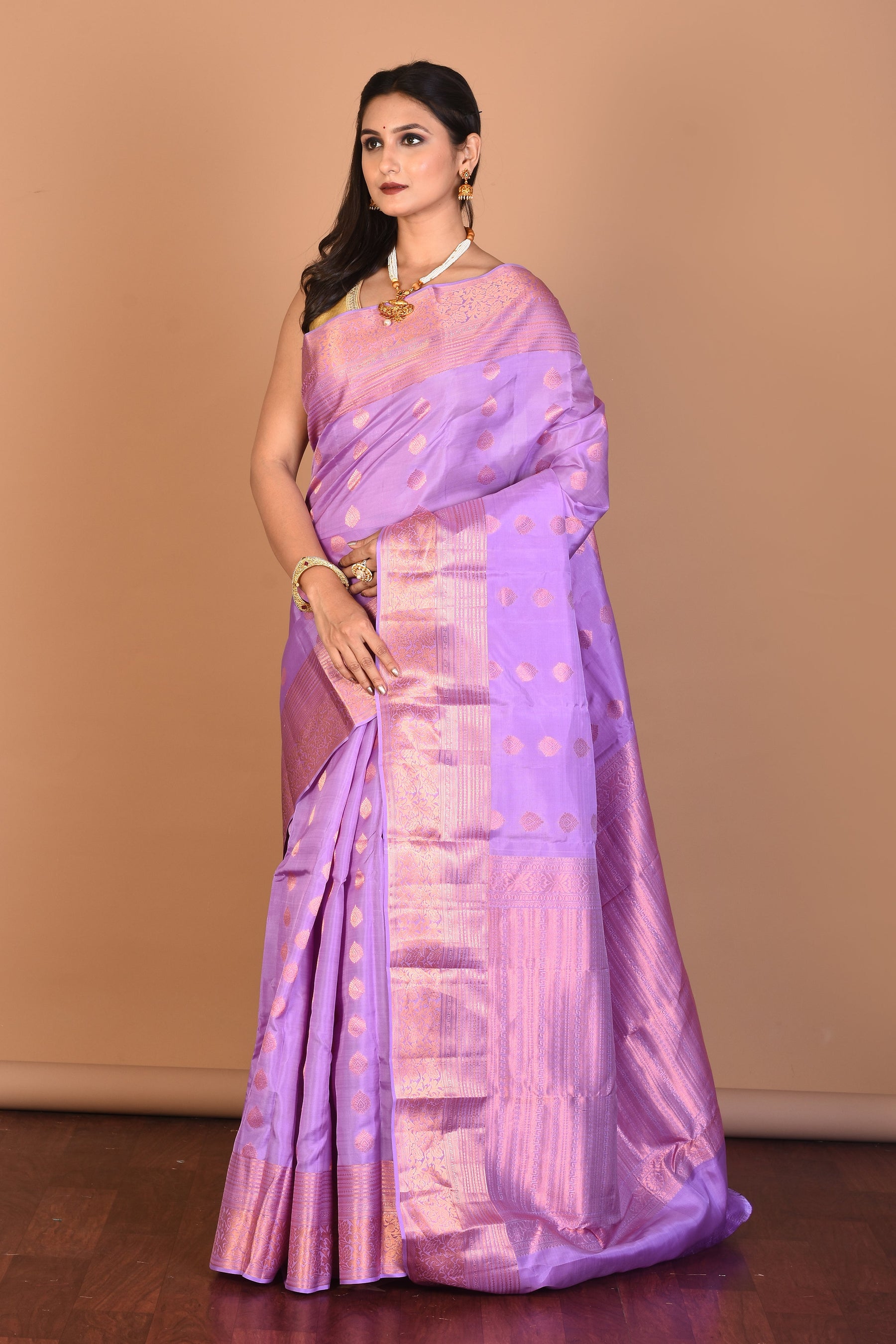 Soft Purple Blended Kanjivaram Silk Saree with Blouse Piece - Keya Seth Exclusive