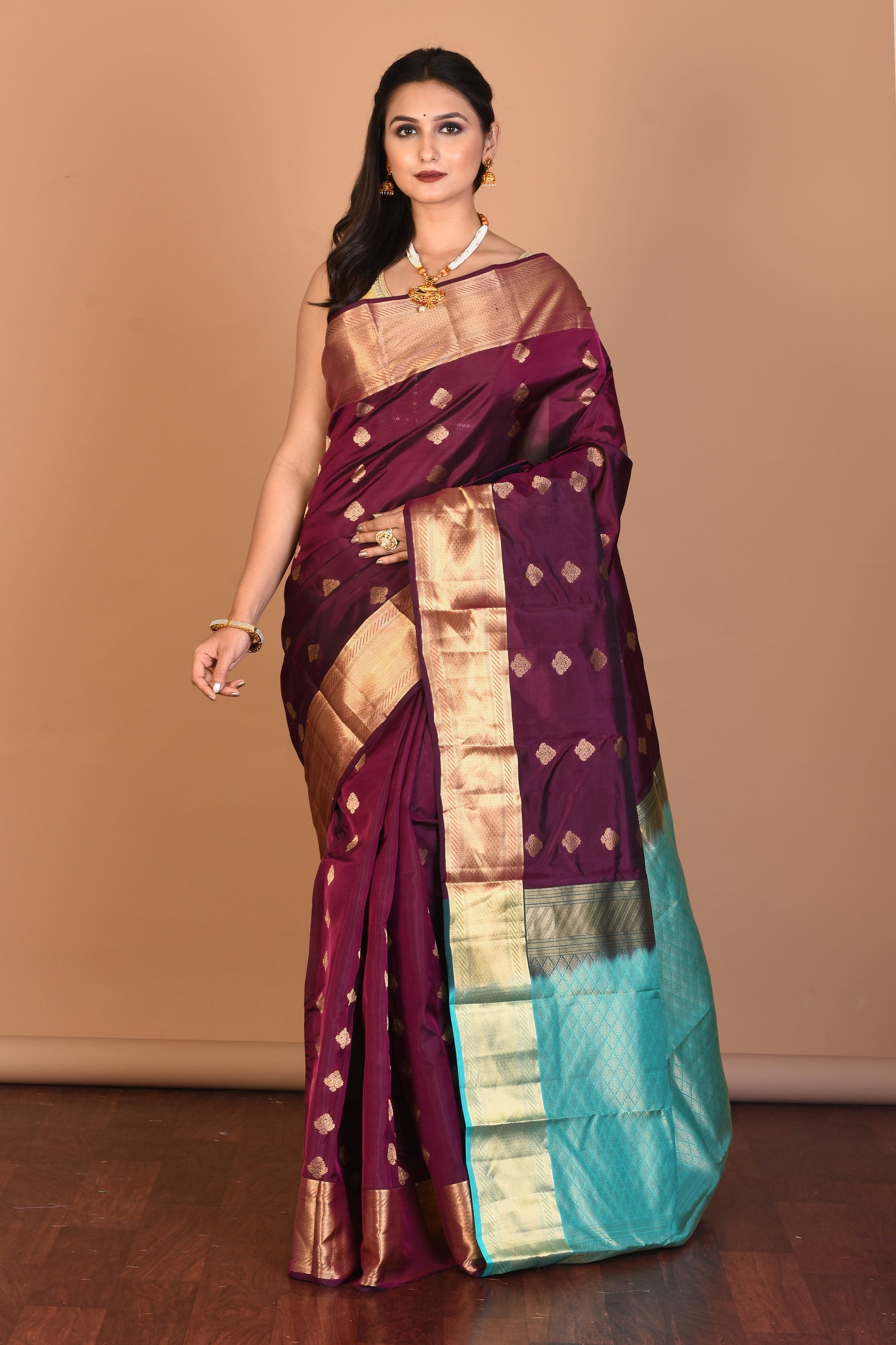 Wine Blended Kanjivaram Silk Saree with Blouse Piece - Keya Seth Exclusive