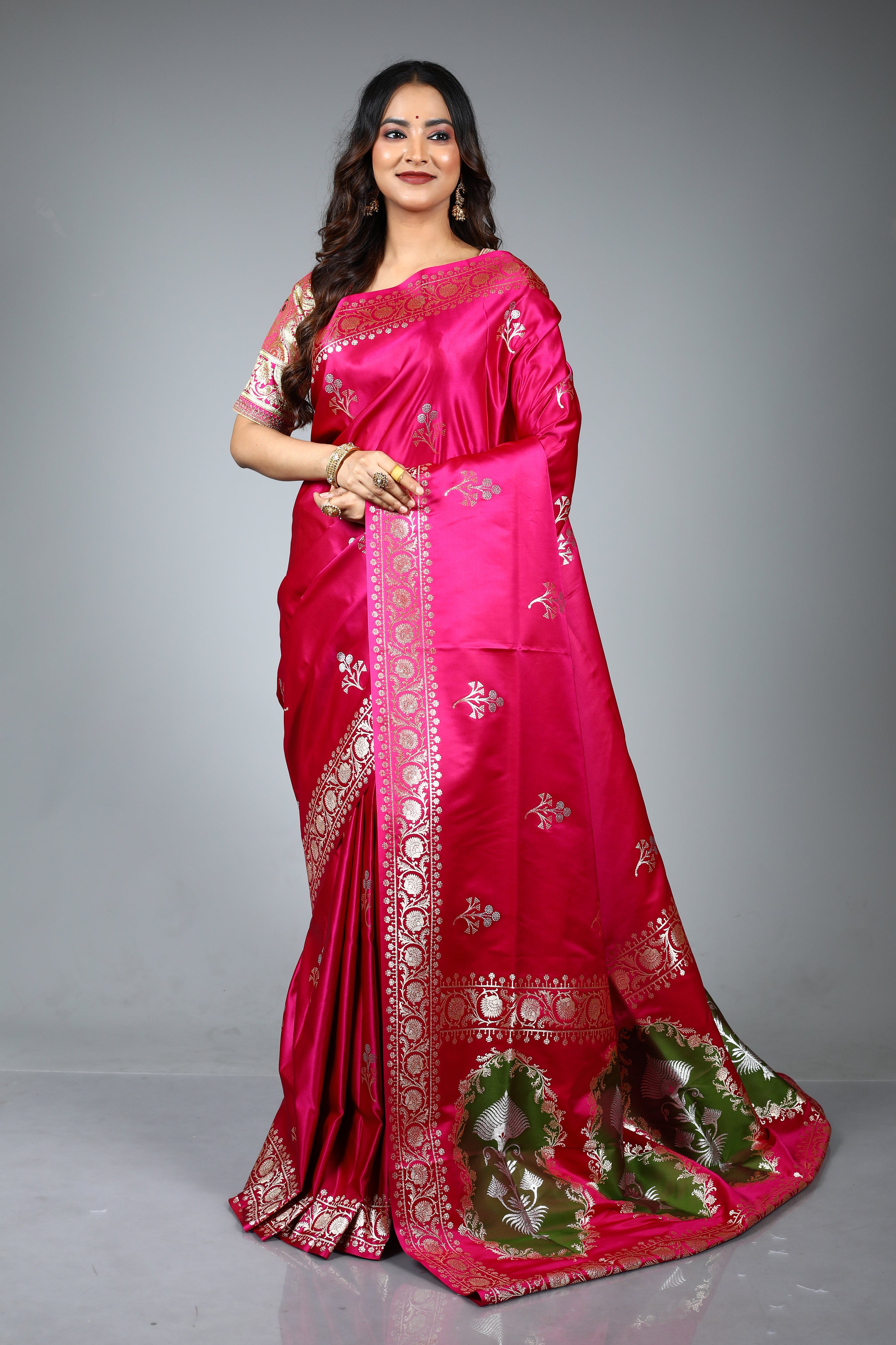 Pink Blended Satin Silk Saree