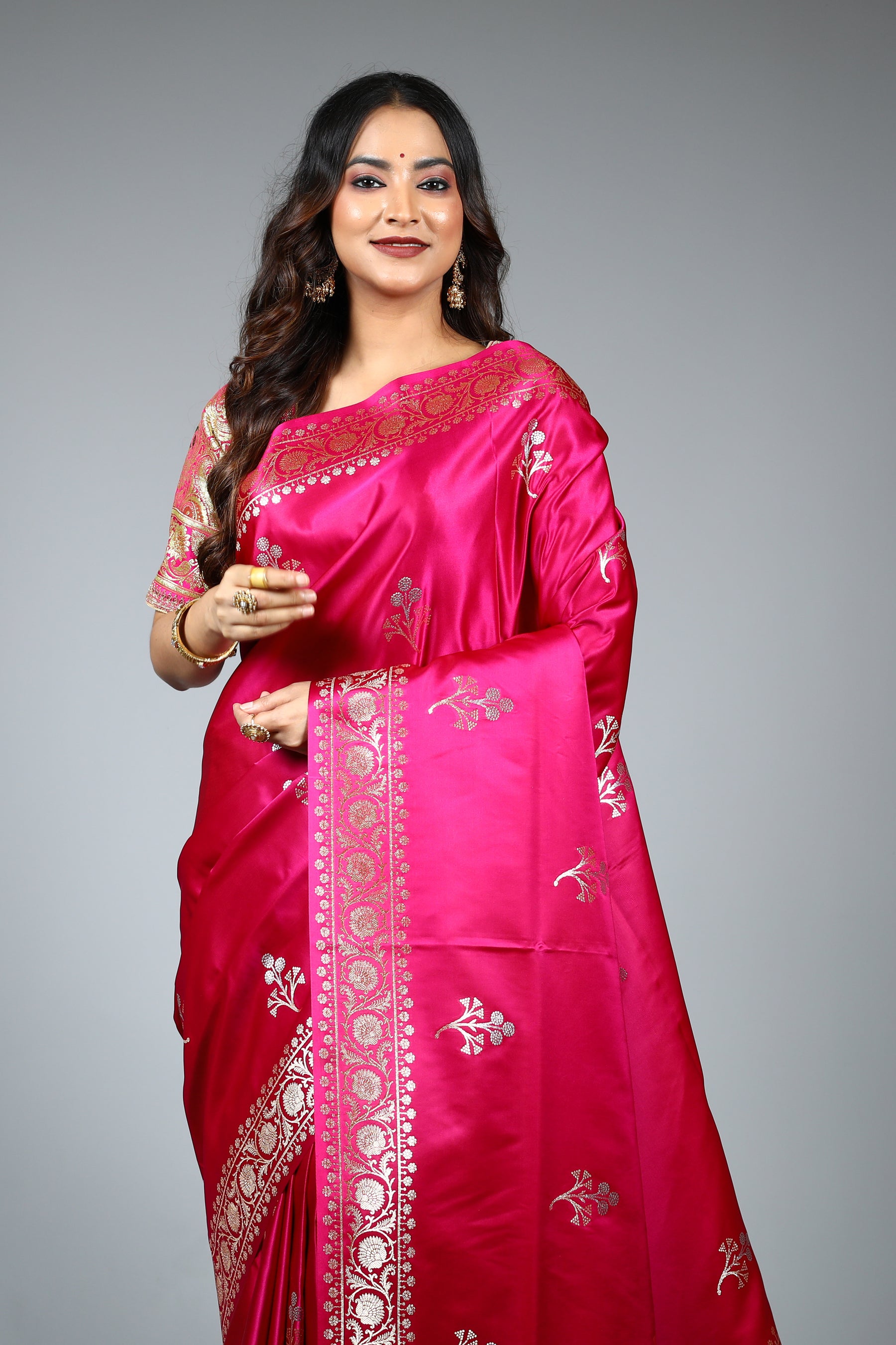 Pink Blended Satin Silk Saree