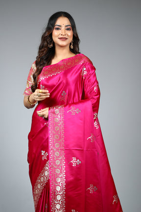 Pink Blended Satin Silk Saree