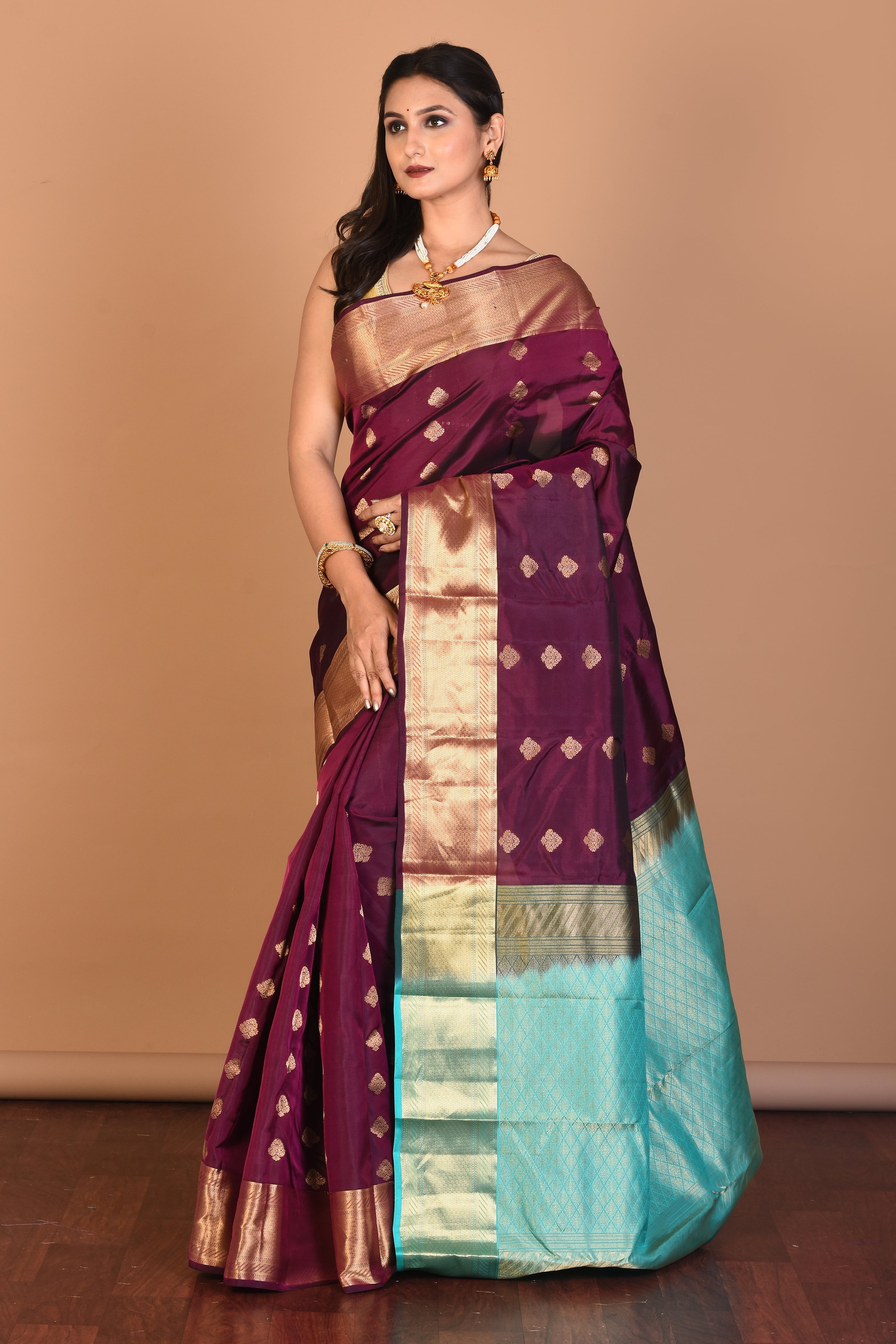 Wine Blended Kanjivaram Silk Saree with Blouse Piece - Keya Seth Exclusive