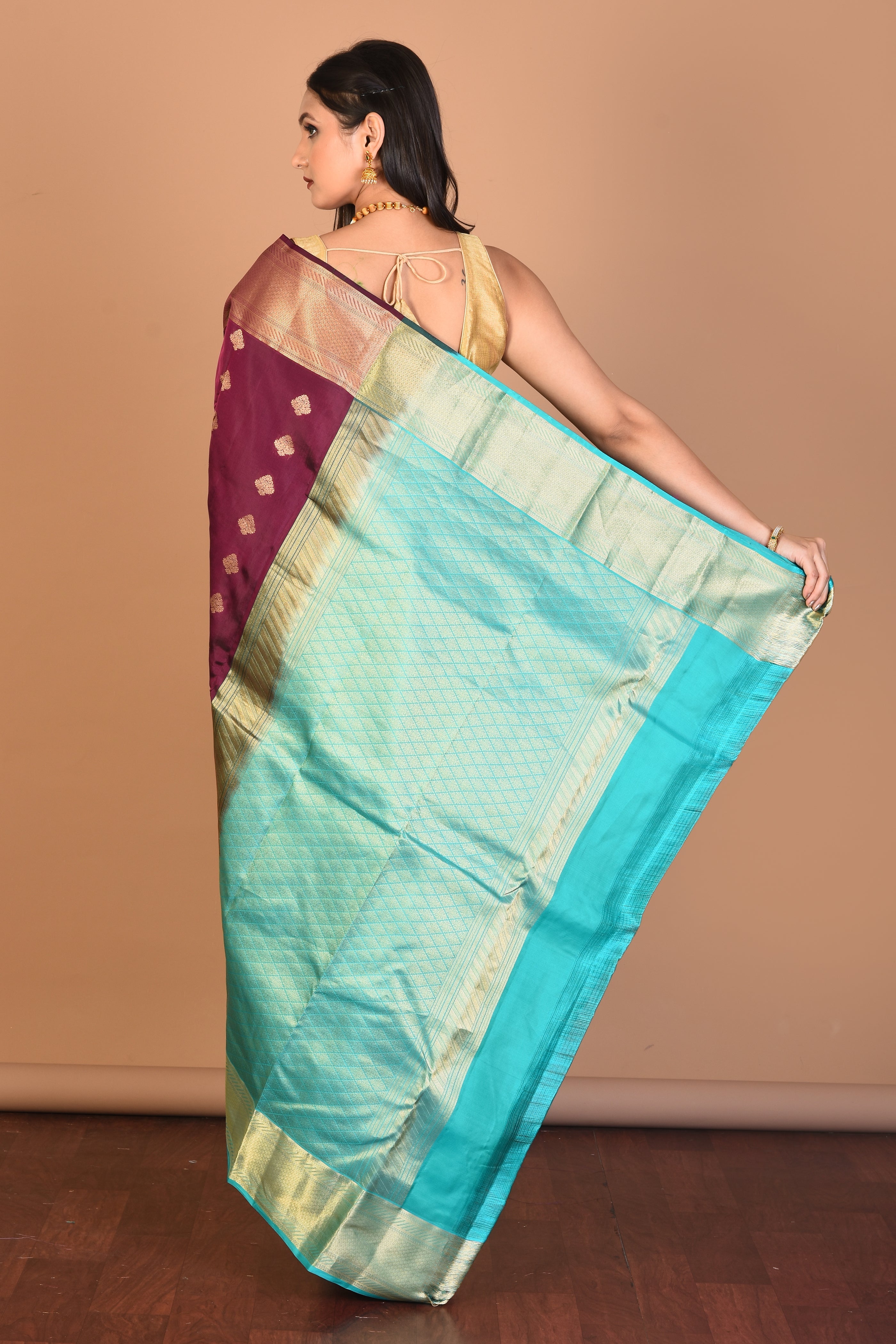 Wine Blended Kanjivaram Silk Saree with Blouse Piece - Keya Seth Exclusive