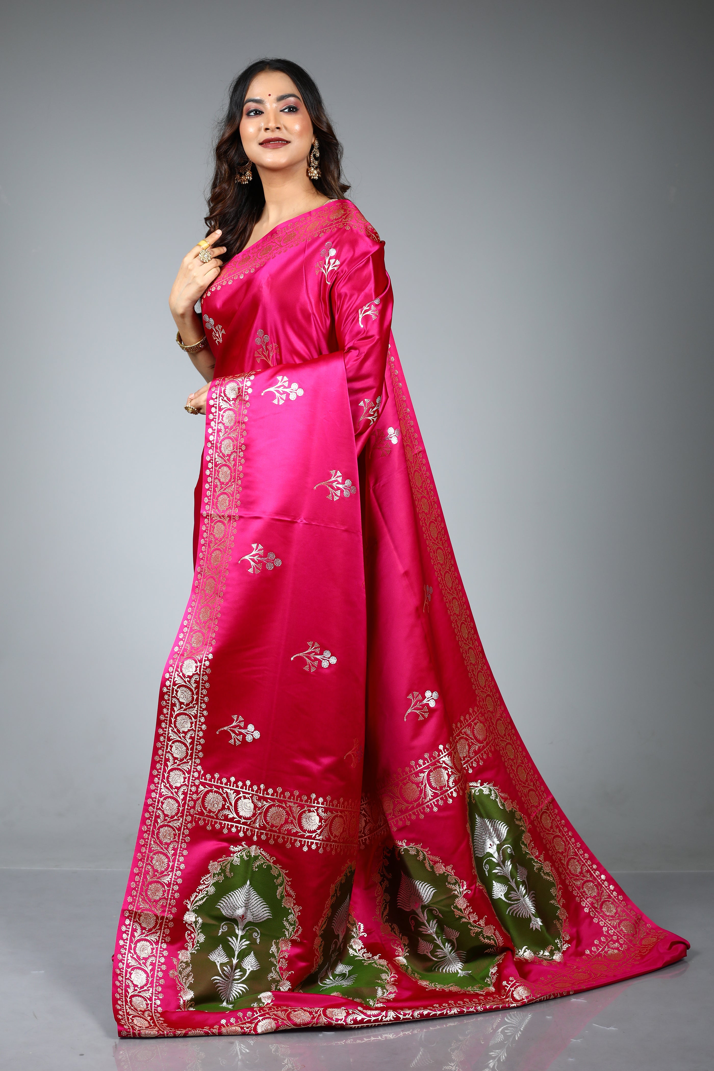 Pink Blended Satin Silk Saree