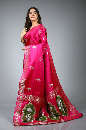 Pink Blended Satin Silk Saree