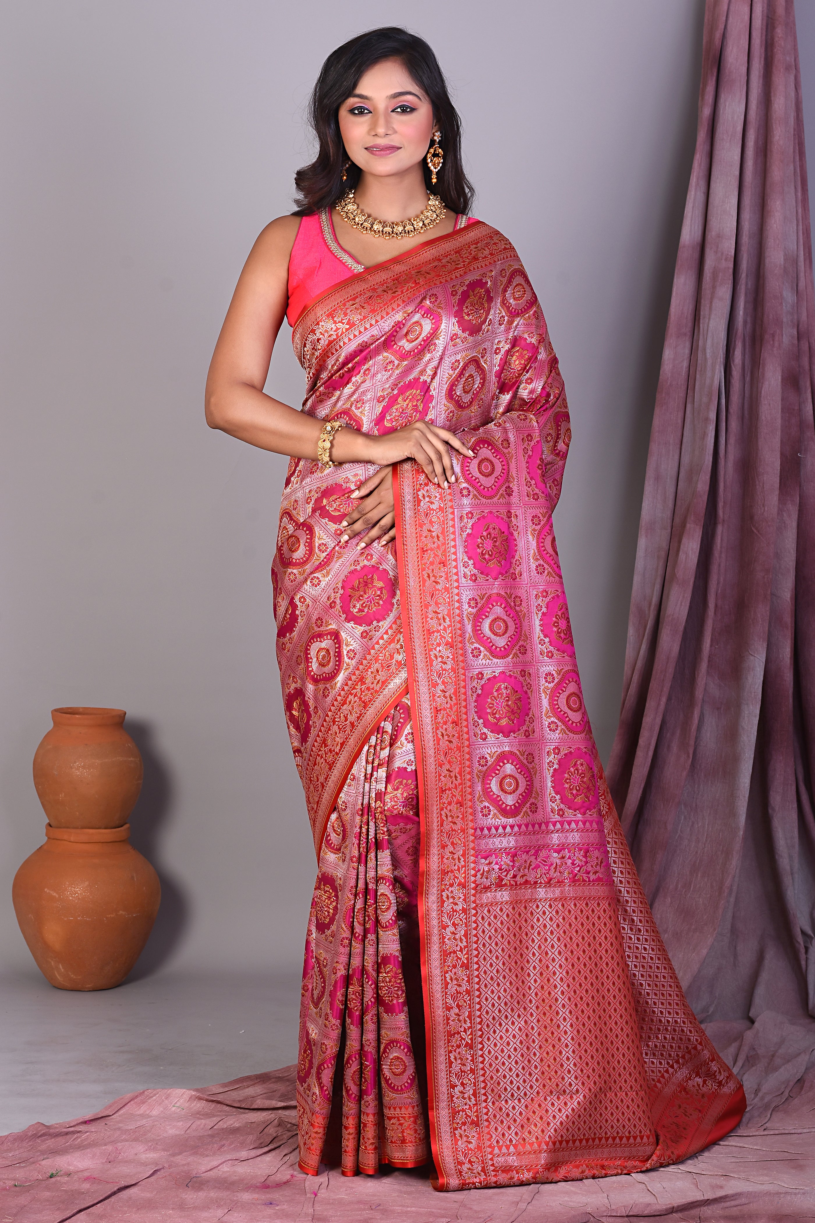 Magenta Pashmina Saree with Thread work - Keya Seth Exclusive