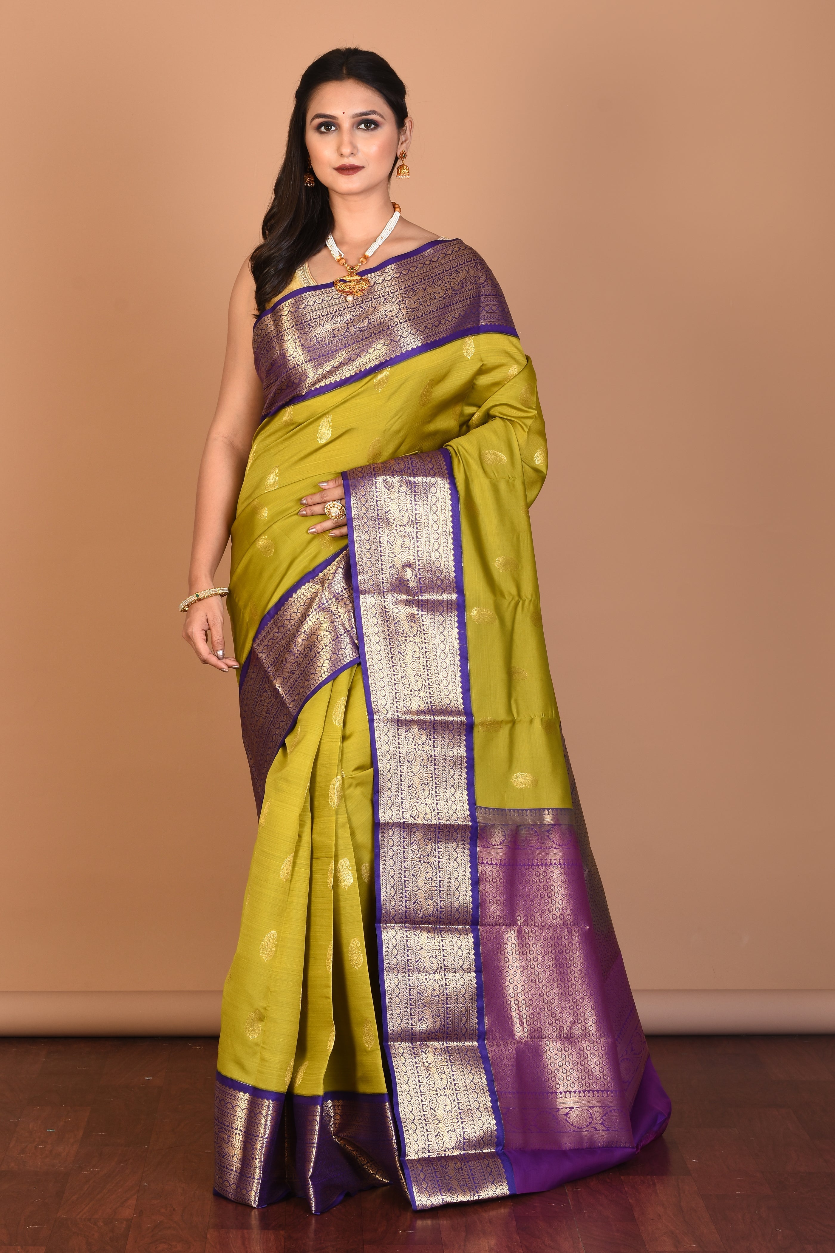 Olive Green Blended Kanjivaram Silk Saree with Blouse Piece - Keya Seth Exclusive