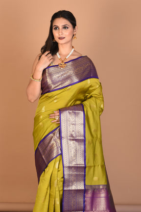 Olive Green Blended Kanjivaram Silk Saree with Blouse Piece - Keya Seth Exclusive