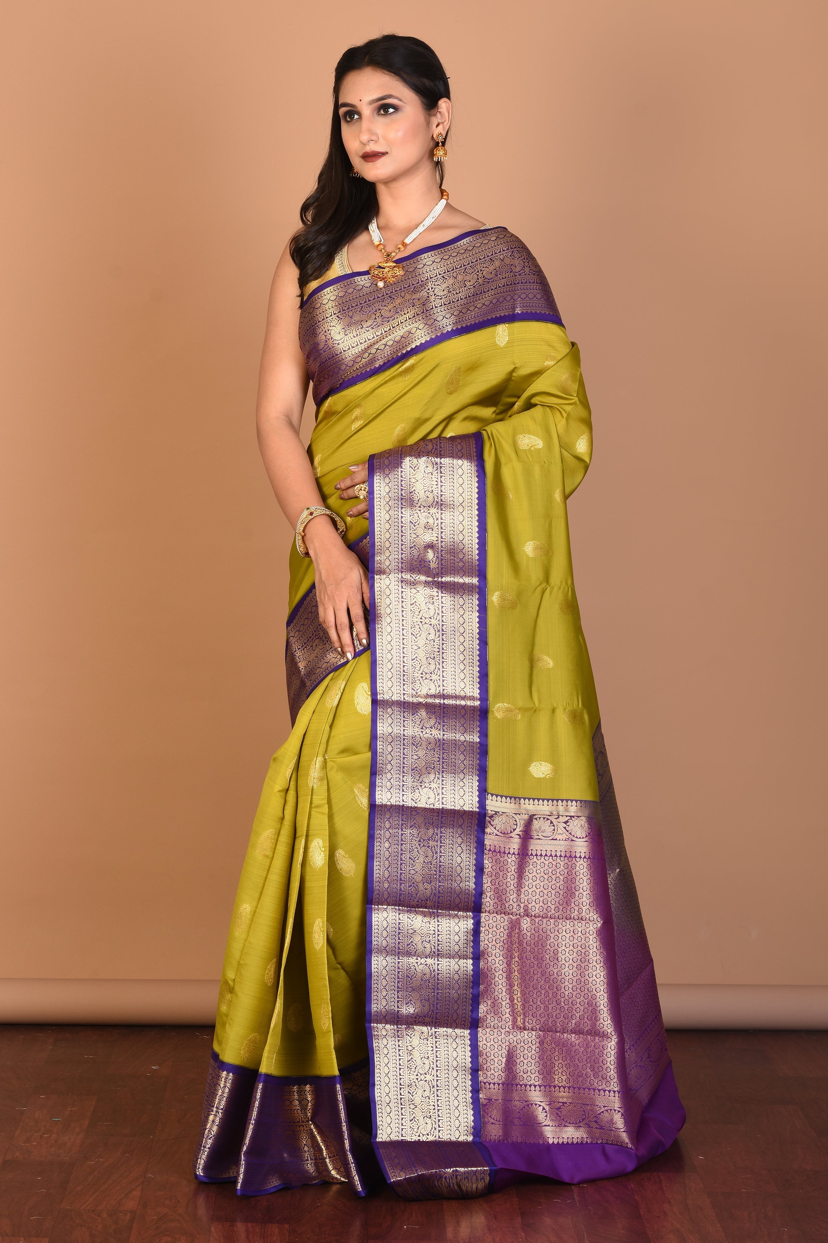 Olive Green Blended Kanjivaram Silk Saree with Blouse Piece - Keya Seth Exclusive