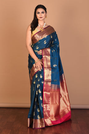 Firoza Blue Blended Kanjivaram Silk Saree with Blouse Piece - Keya Seth Exclusive