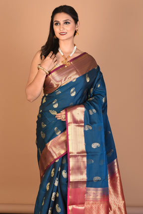 Firoza Blue Blended Kanjivaram Silk Saree with Blouse Piece - Keya Seth Exclusive