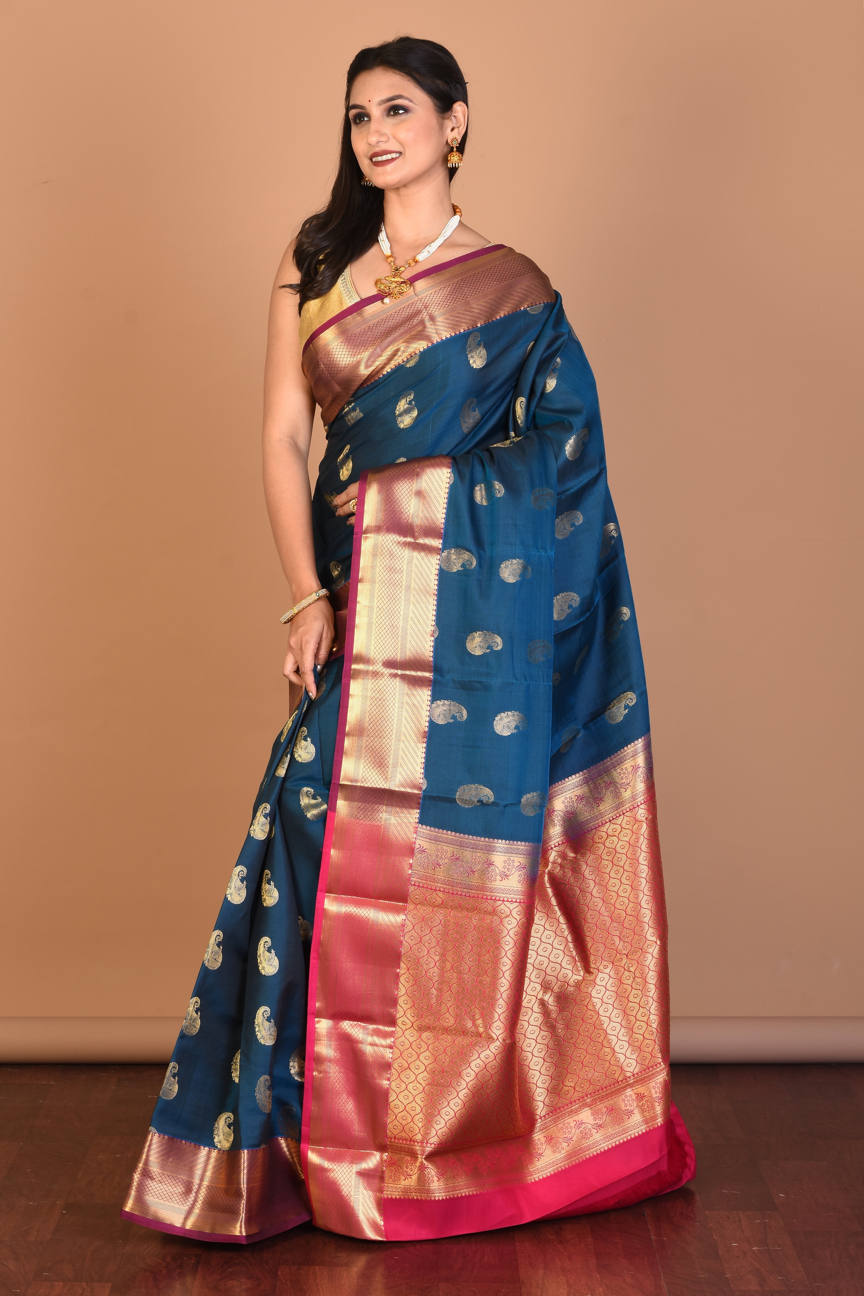 Firoza Blue Blended Kanjivaram Silk Saree with Blouse Piece - Keya Seth Exclusive