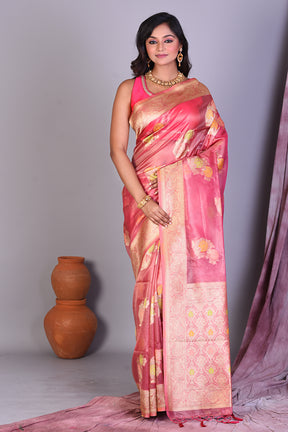 Peach Blended Organza Saree with Golden Zari - Keya Seth Exclusive