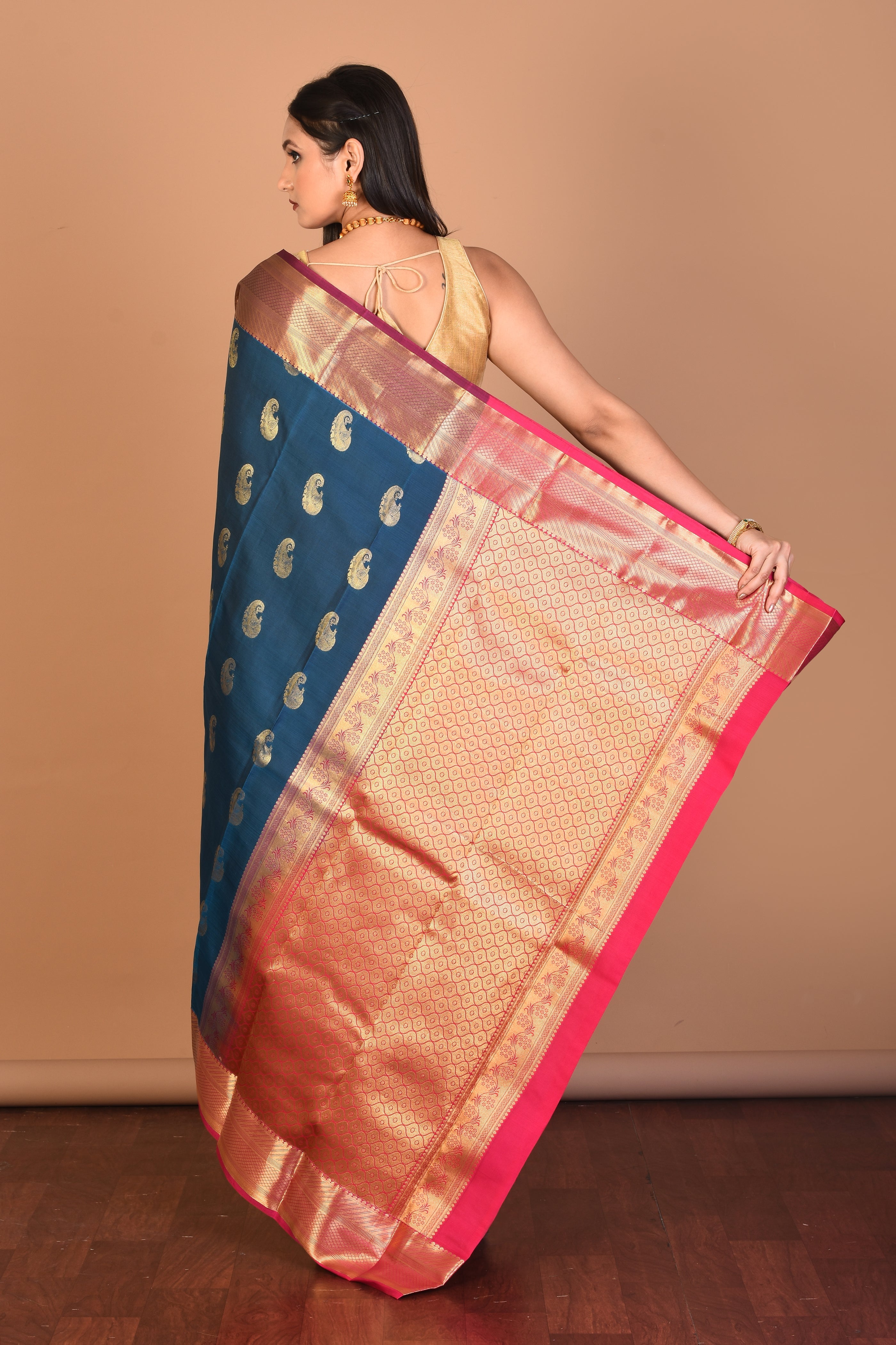 Firoza Blue Blended Kanjivaram Silk Saree with Blouse Piece - Keya Seth Exclusive