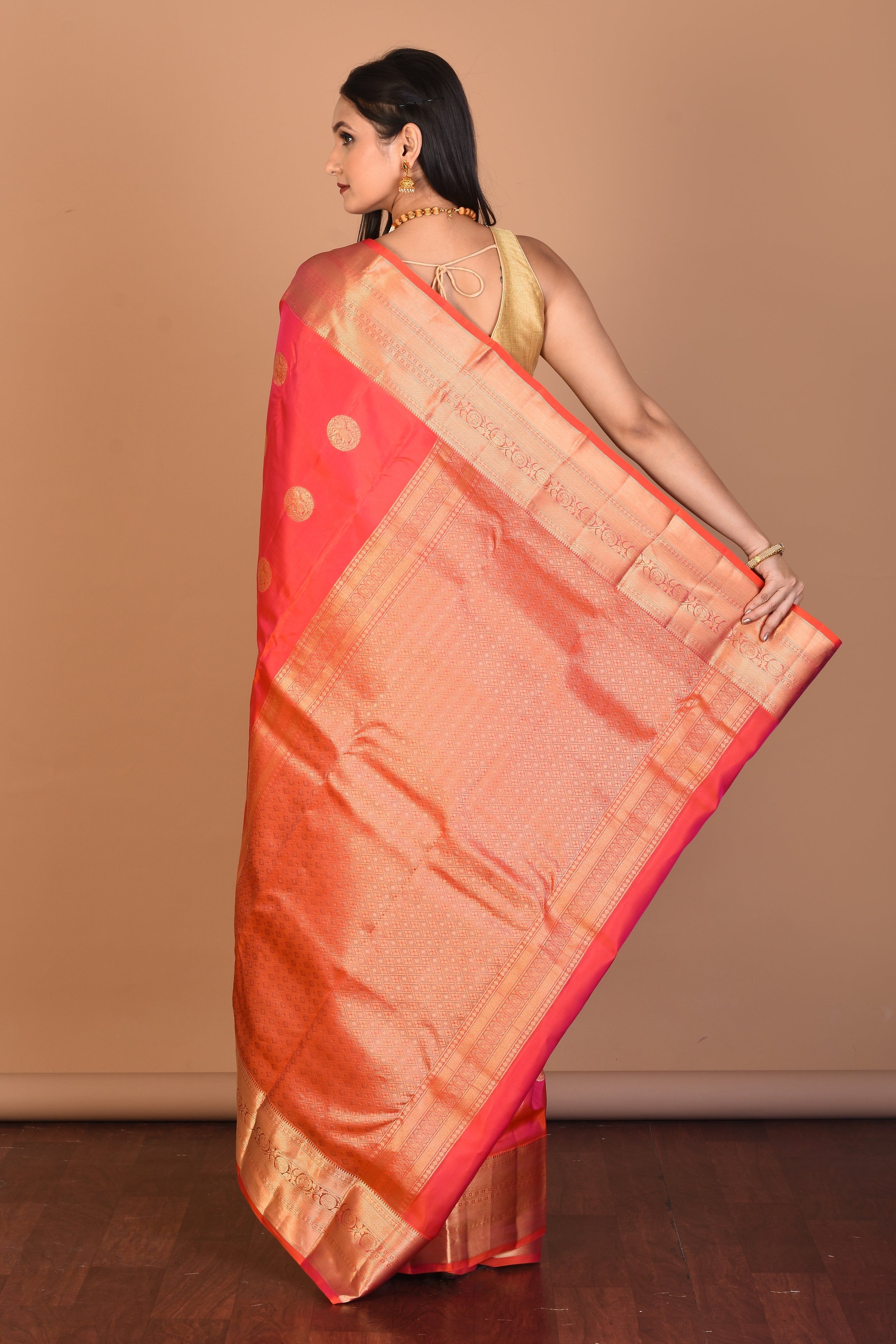 Dual Tone Red Blended Kanjivaram Silk Saree with Blouse Piece - Keya Seth Exclusive