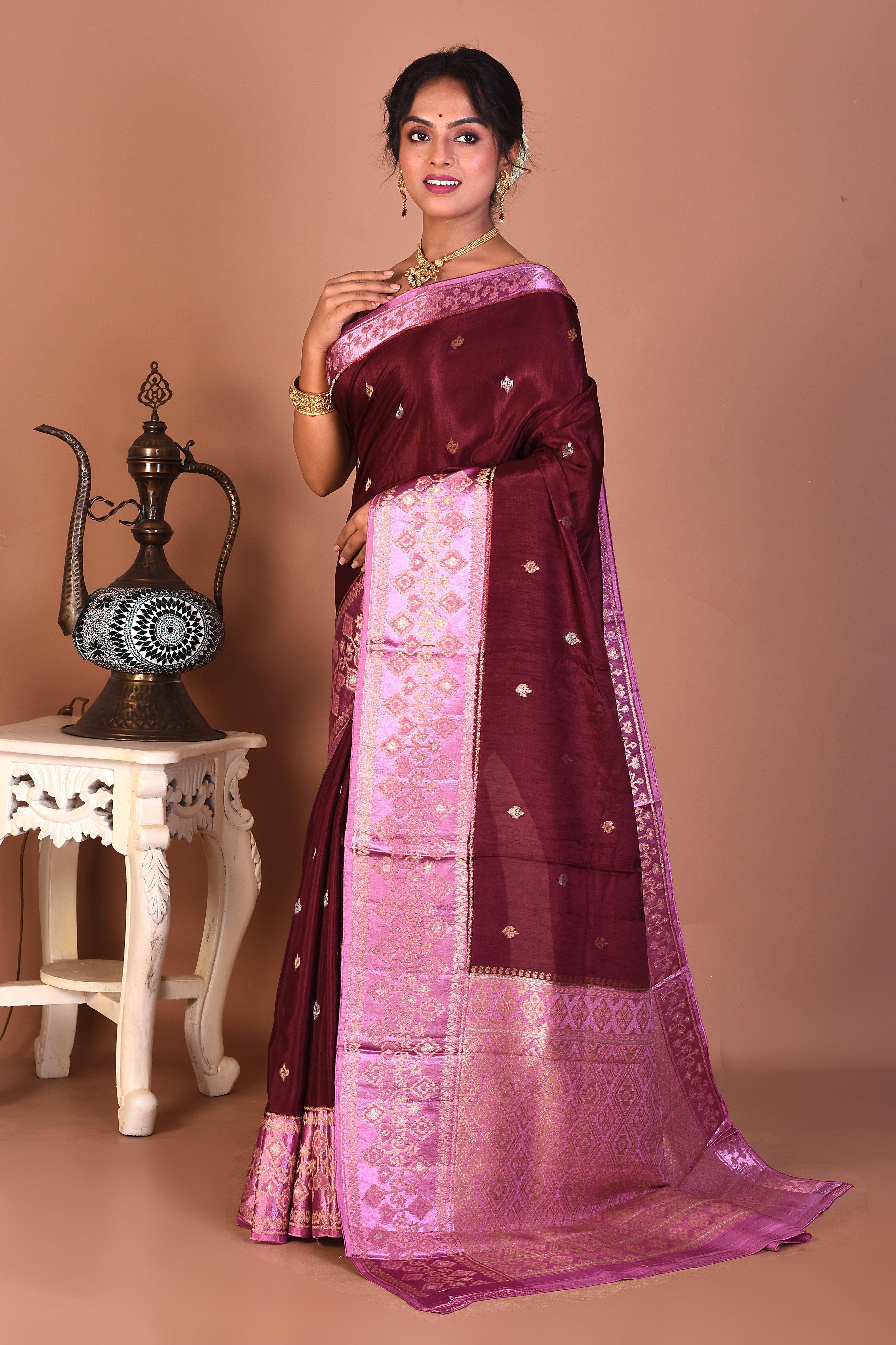 Wine Blended Dola Silk Saree - Keya Seth Exclusive