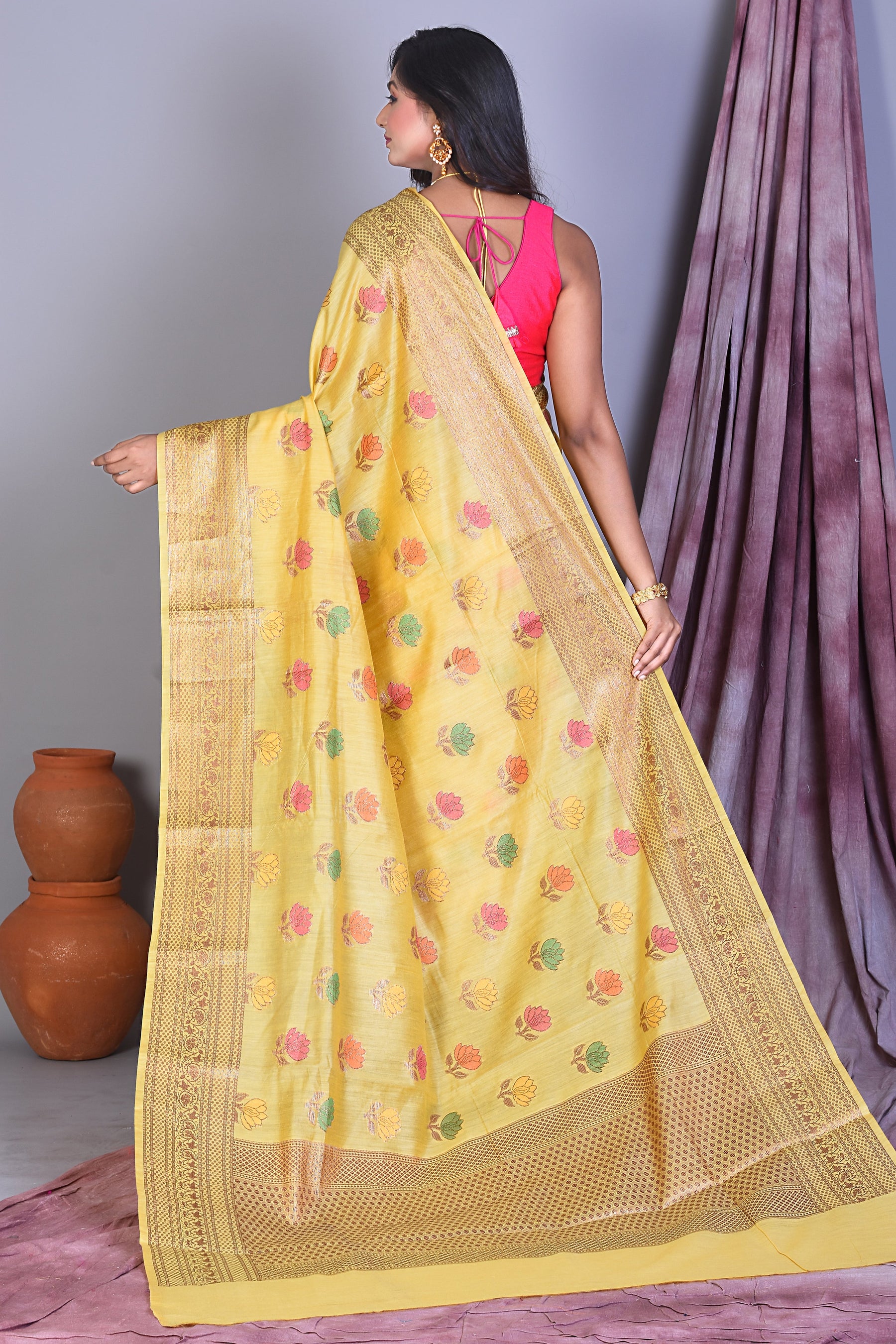 Light Yellow Dola Silk Saree with Golden Zari - Keya Seth Exclusive