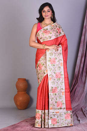 Red Ghicha Saree with Thread work - Keya Seth Exclusive