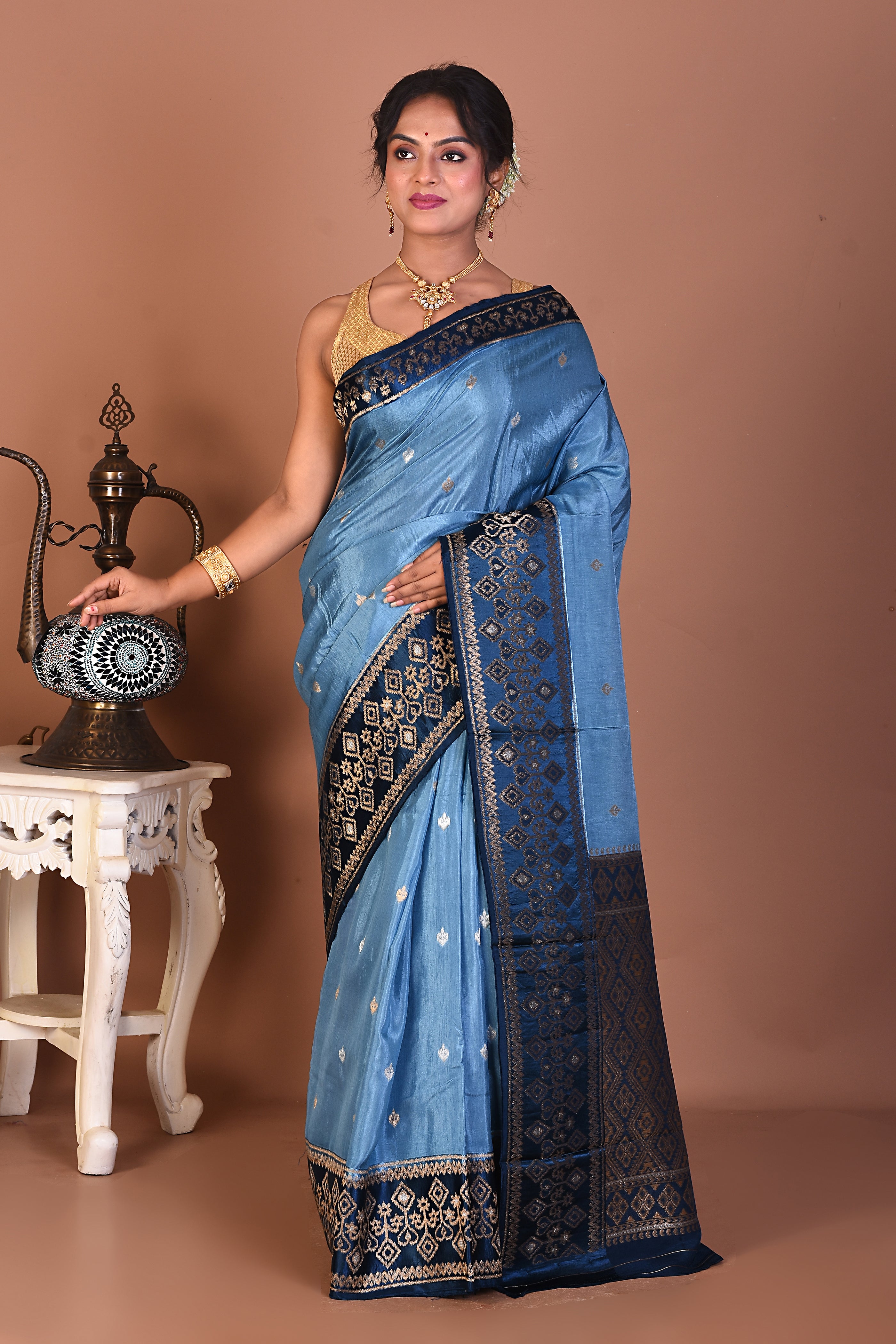 Blue Blended Dola Silk Saree - Keya Seth Exclusive