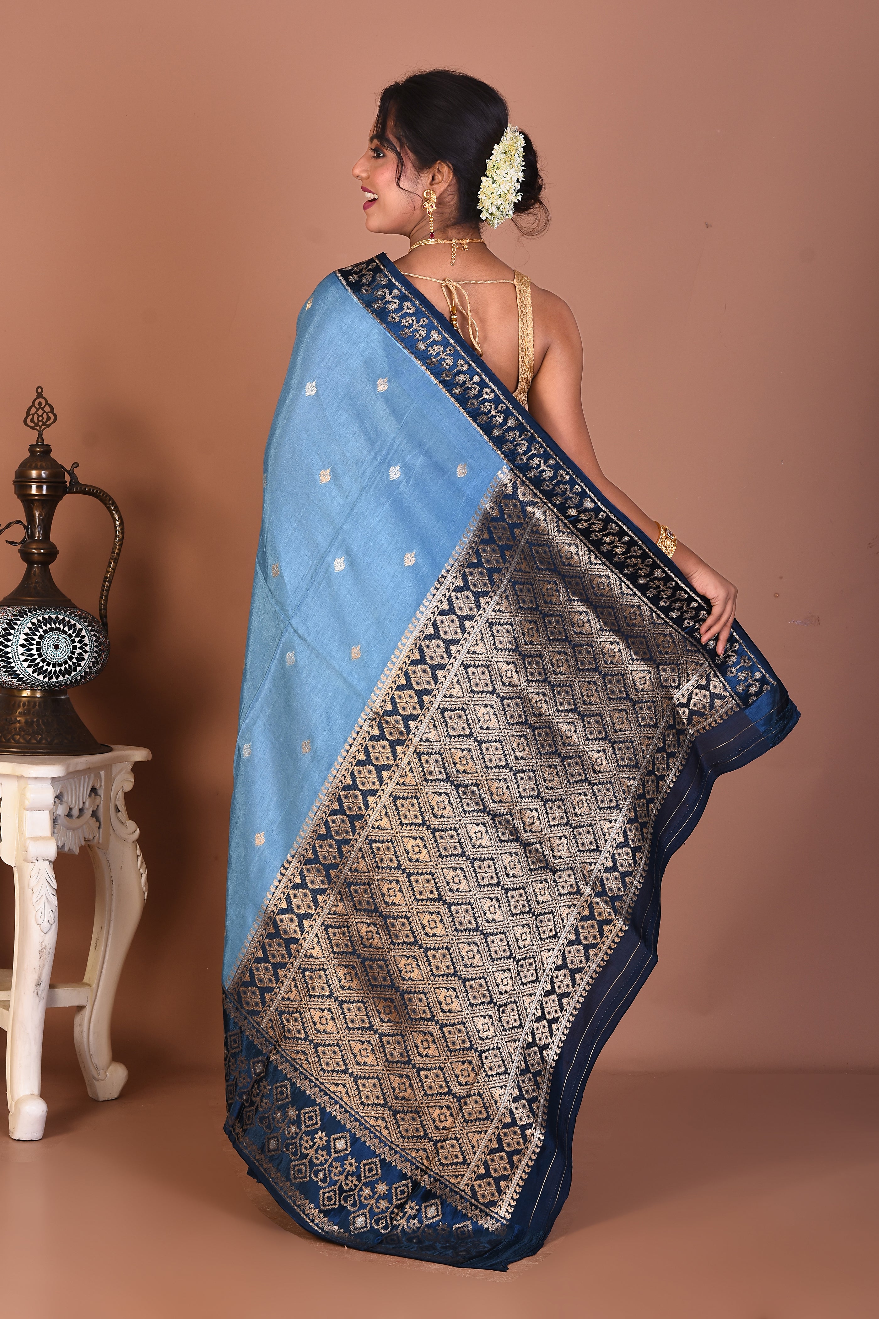 Blue Blended Dola Silk Saree - Keya Seth Exclusive