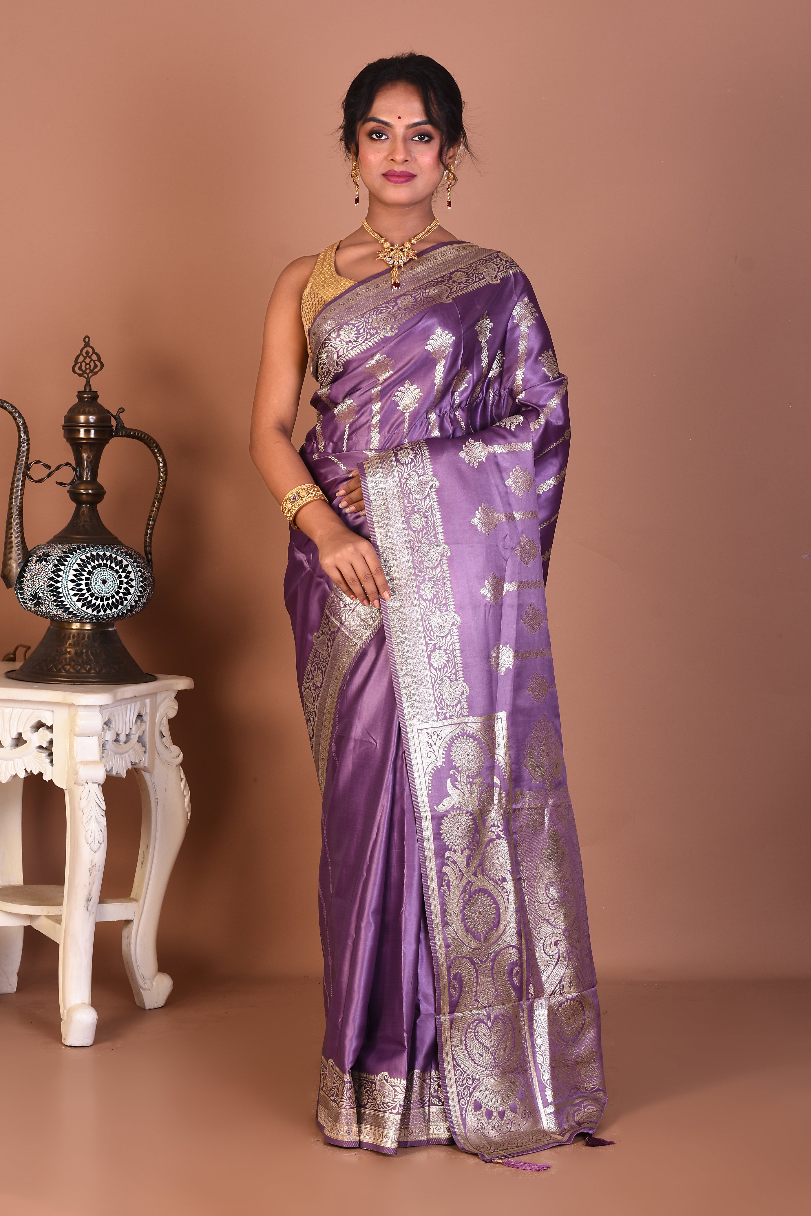 Mauve Blended Satin Silk Saree - Keya Seth Exclusive