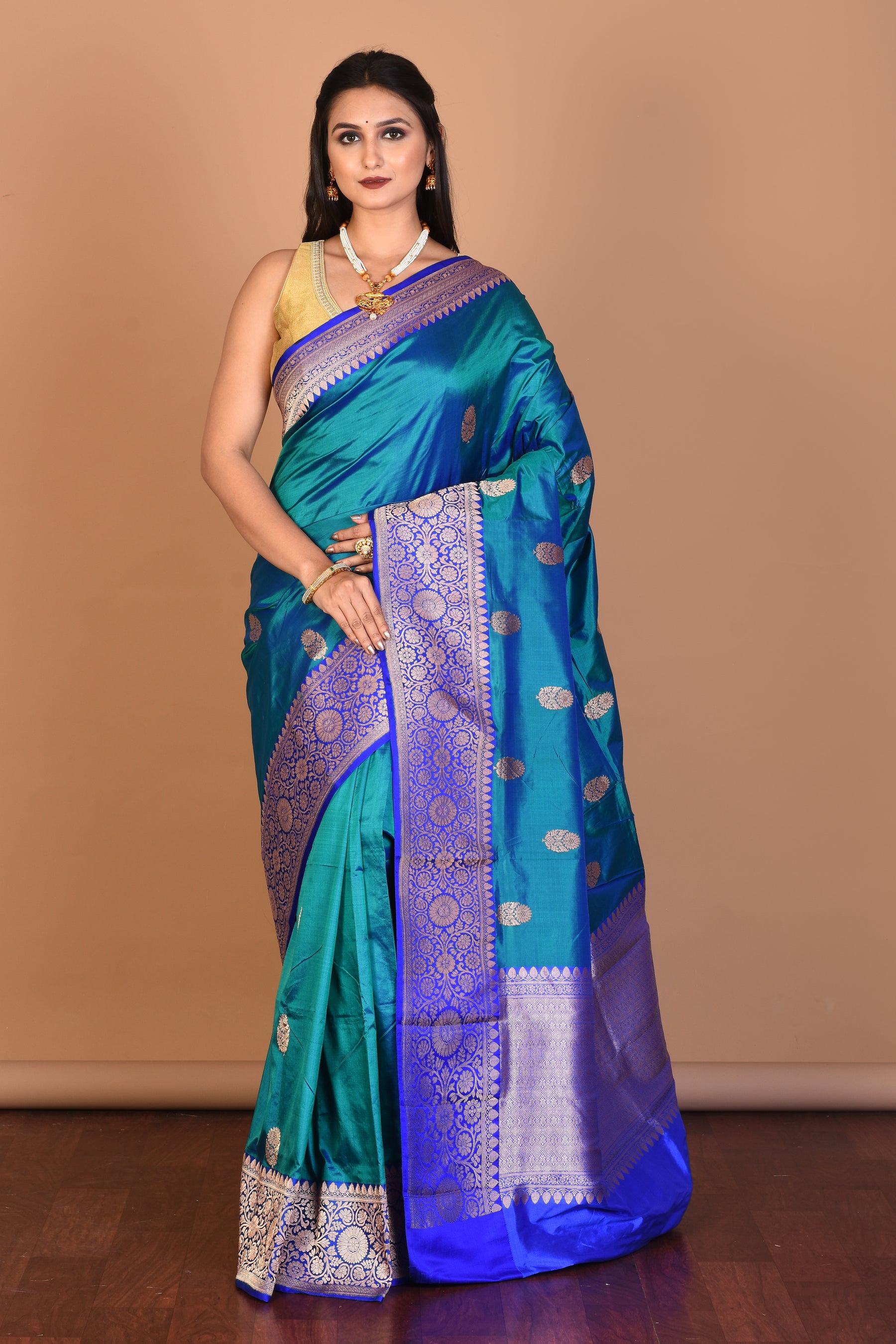 Blue Dual Tone Pure Katan Silk Saree with Blouse Piece - Keya Seth Exclusive