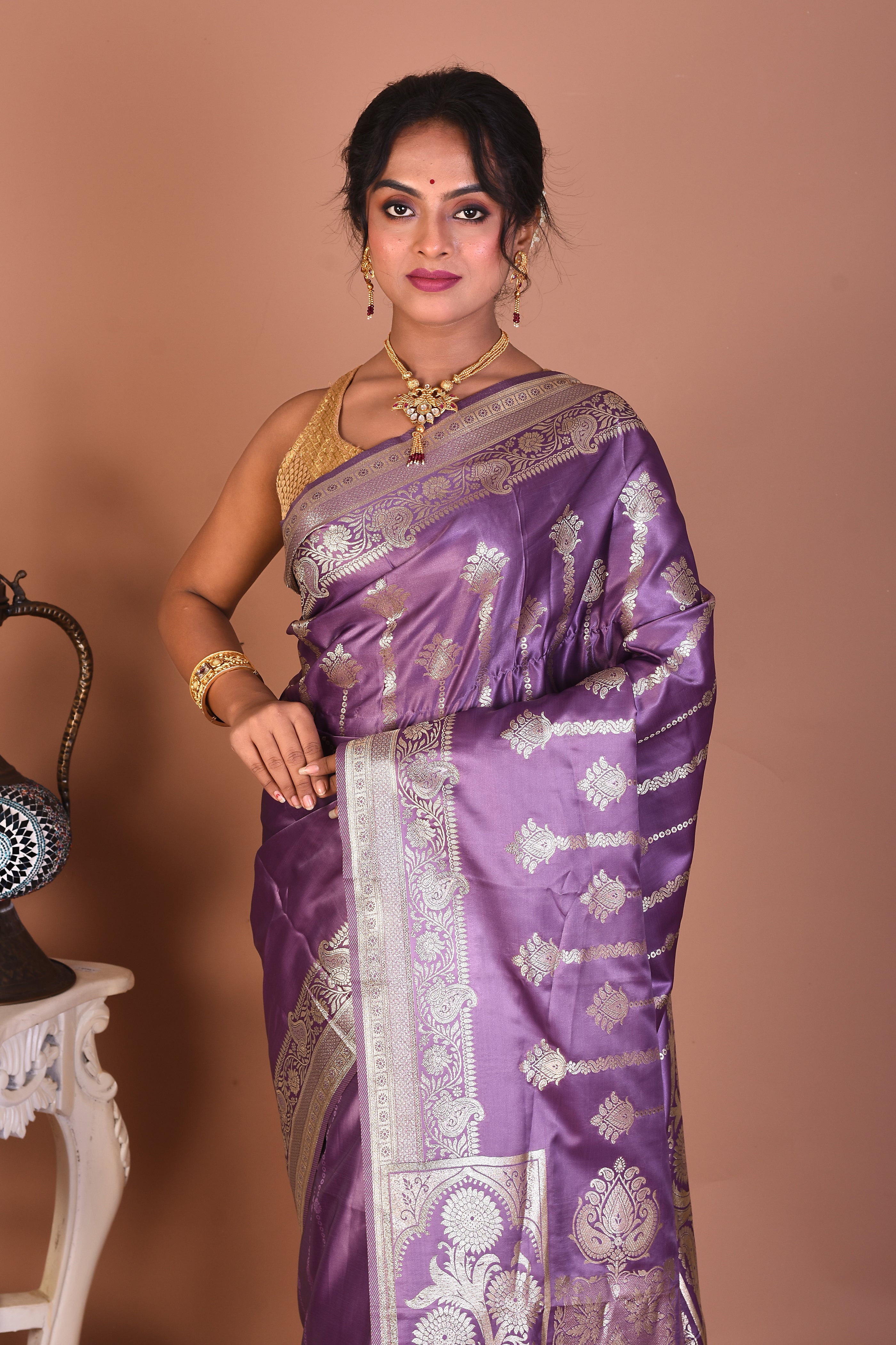Mauve Blended Satin Silk Saree - Keya Seth Exclusive