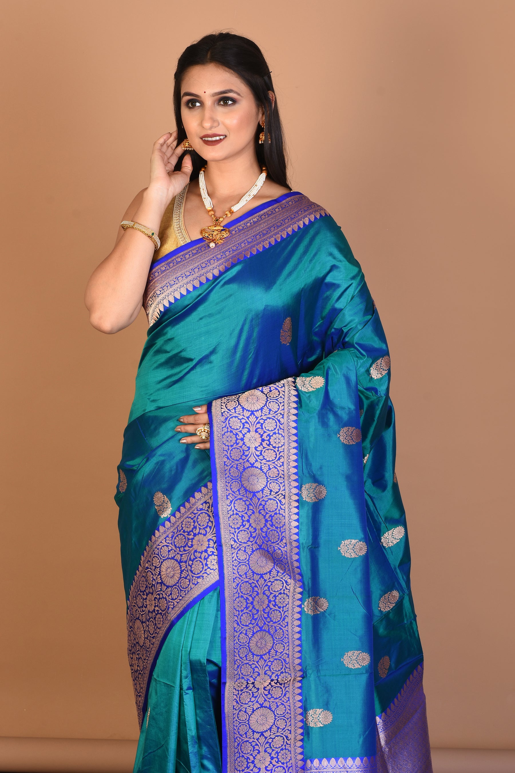 Blue Dual Tone Pure Katan Silk Saree with Blouse Piece - Keya Seth Exclusive