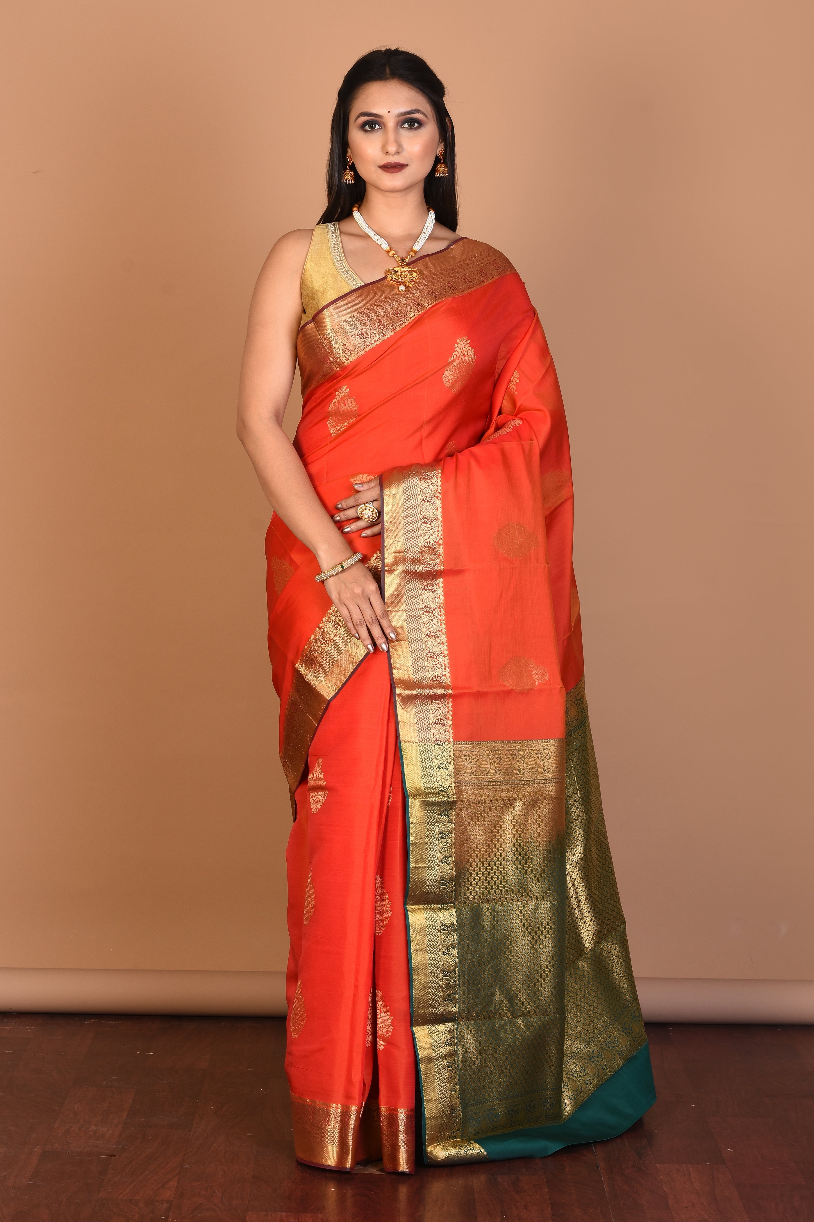 Orange Blended Kanjivaram Silk Saree with Blouse Piece - Keya Seth Exclusive