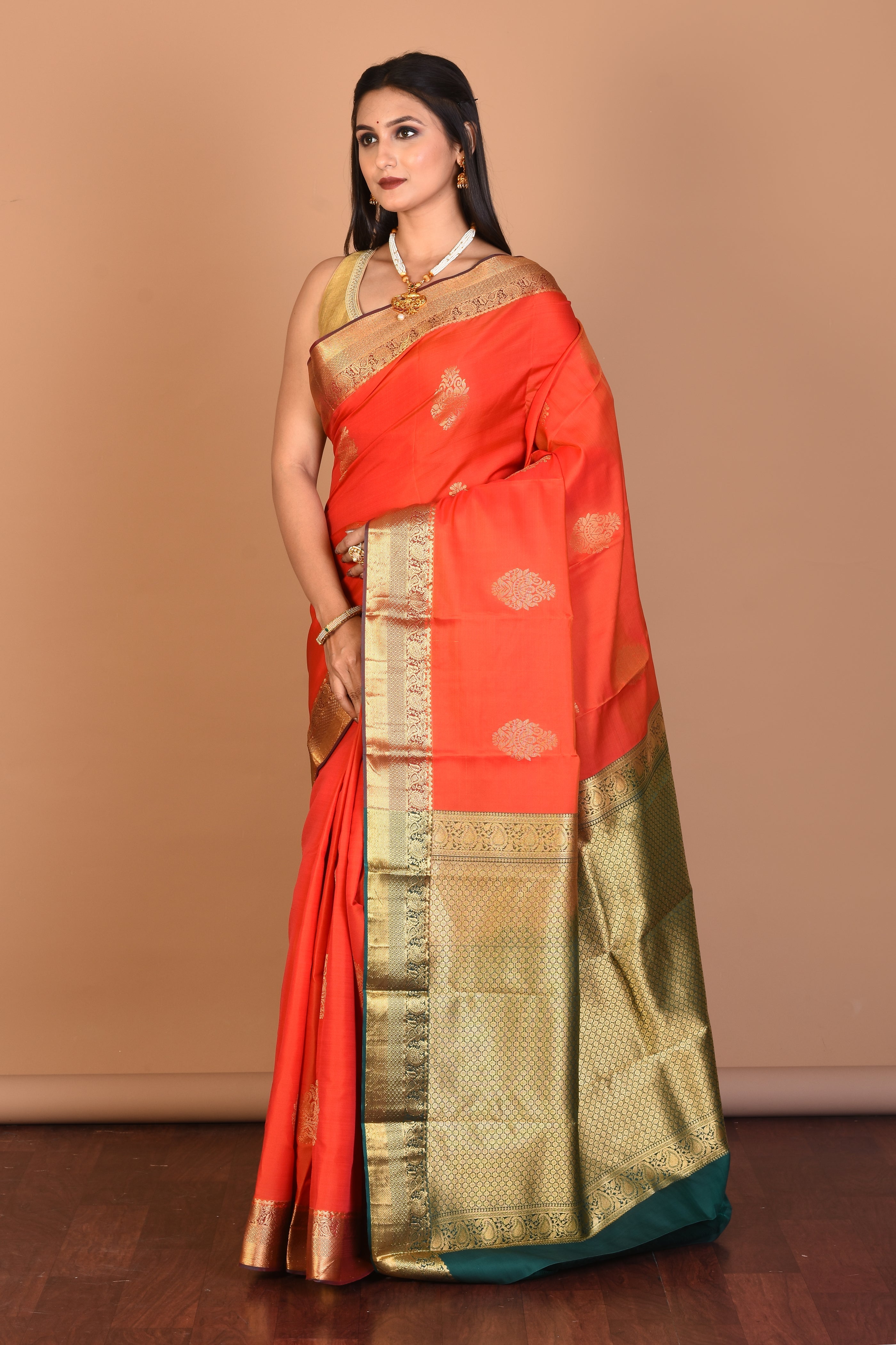 Orange Blended Kanjivaram Silk Saree with Blouse Piece - Keya Seth Exclusive