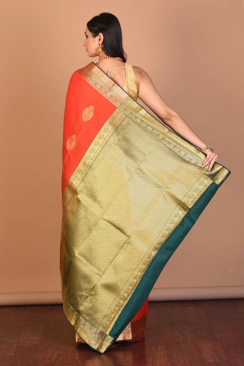 Orange Blended Kanjivaram Silk Saree with Blouse Piece - Keya Seth Exclusive