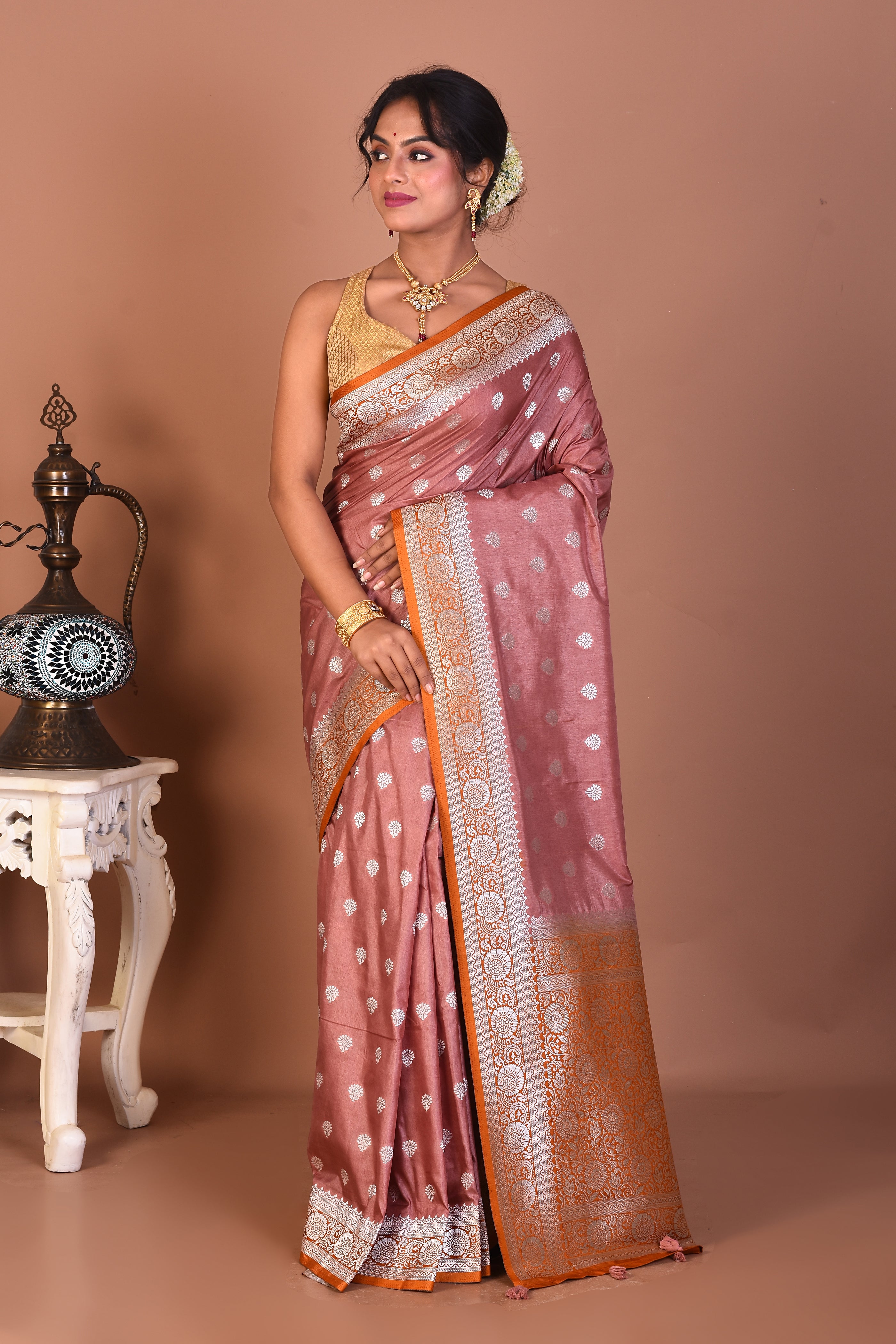 Light Brown Blended Silk Saree - Keya Seth Exclusive